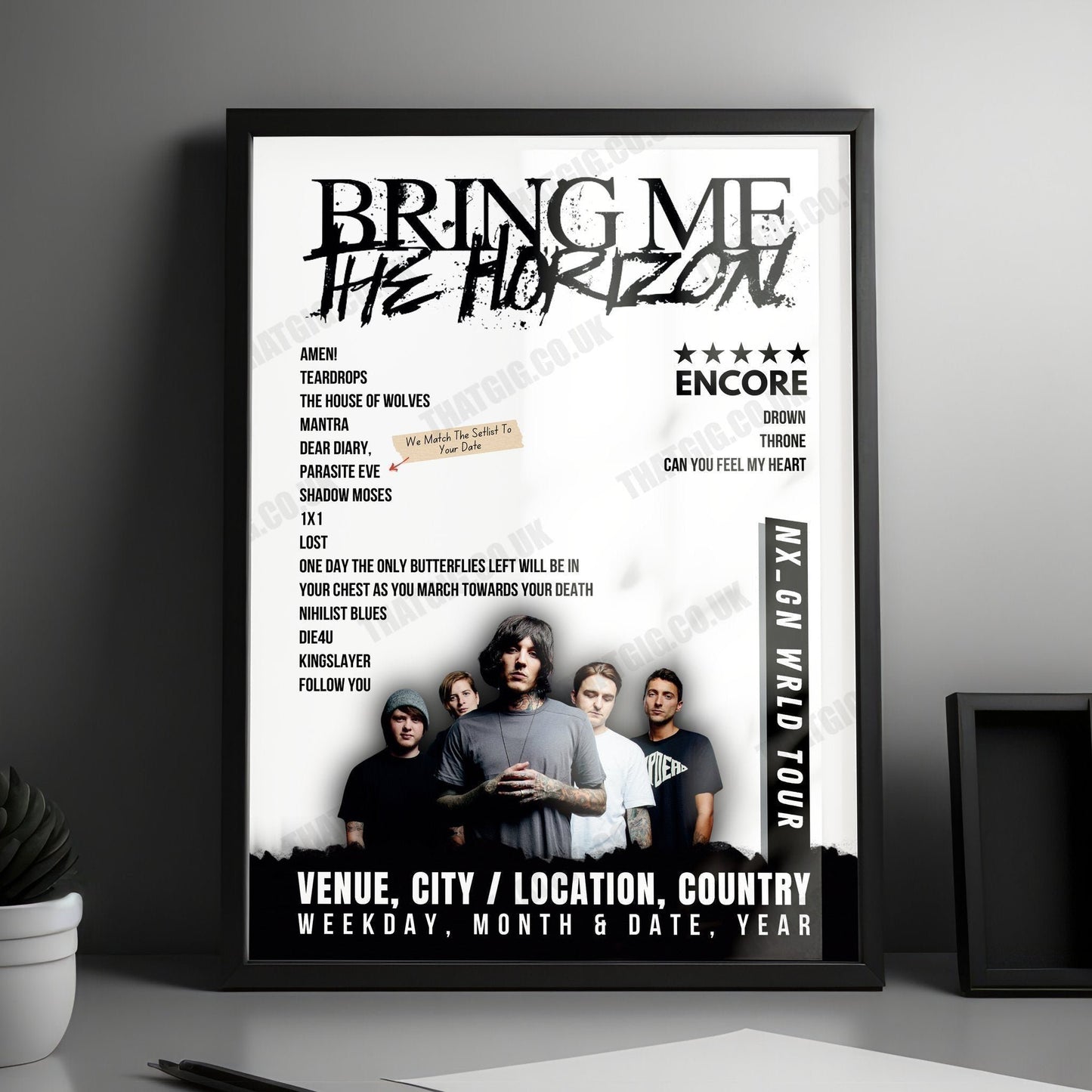 Bring Me the Horizon Setlist Poster - Sick New World Sideshows 2024 - April 26, 2024