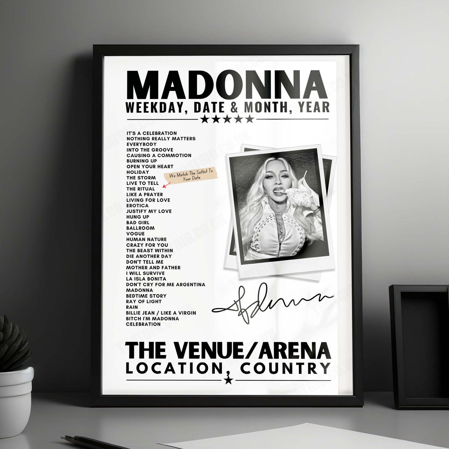 Madonna Setlist Poster - Capital One Arena, Washington DC - December 19th, 2023
