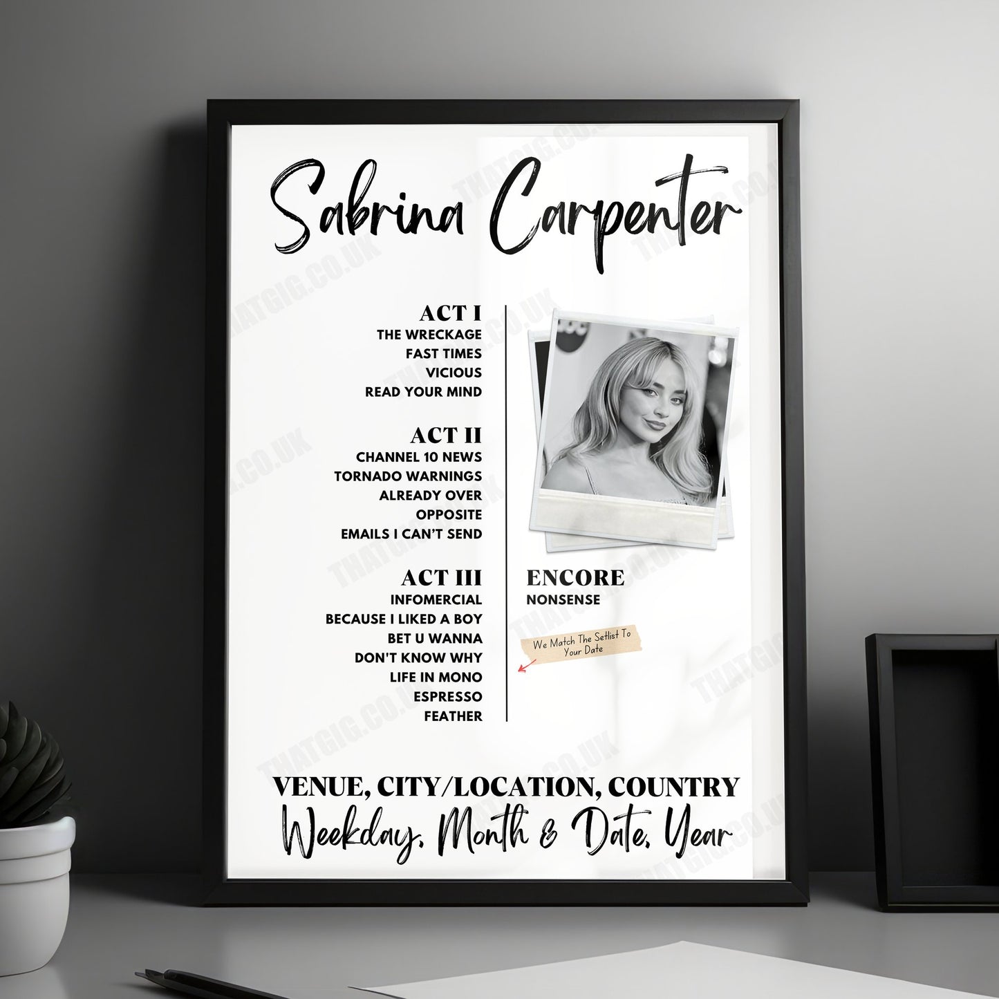 Sabrina Carpenter Setlist Poster - Crypto.com Arena, Los Angeles, CA, USA - November 15th, 2024