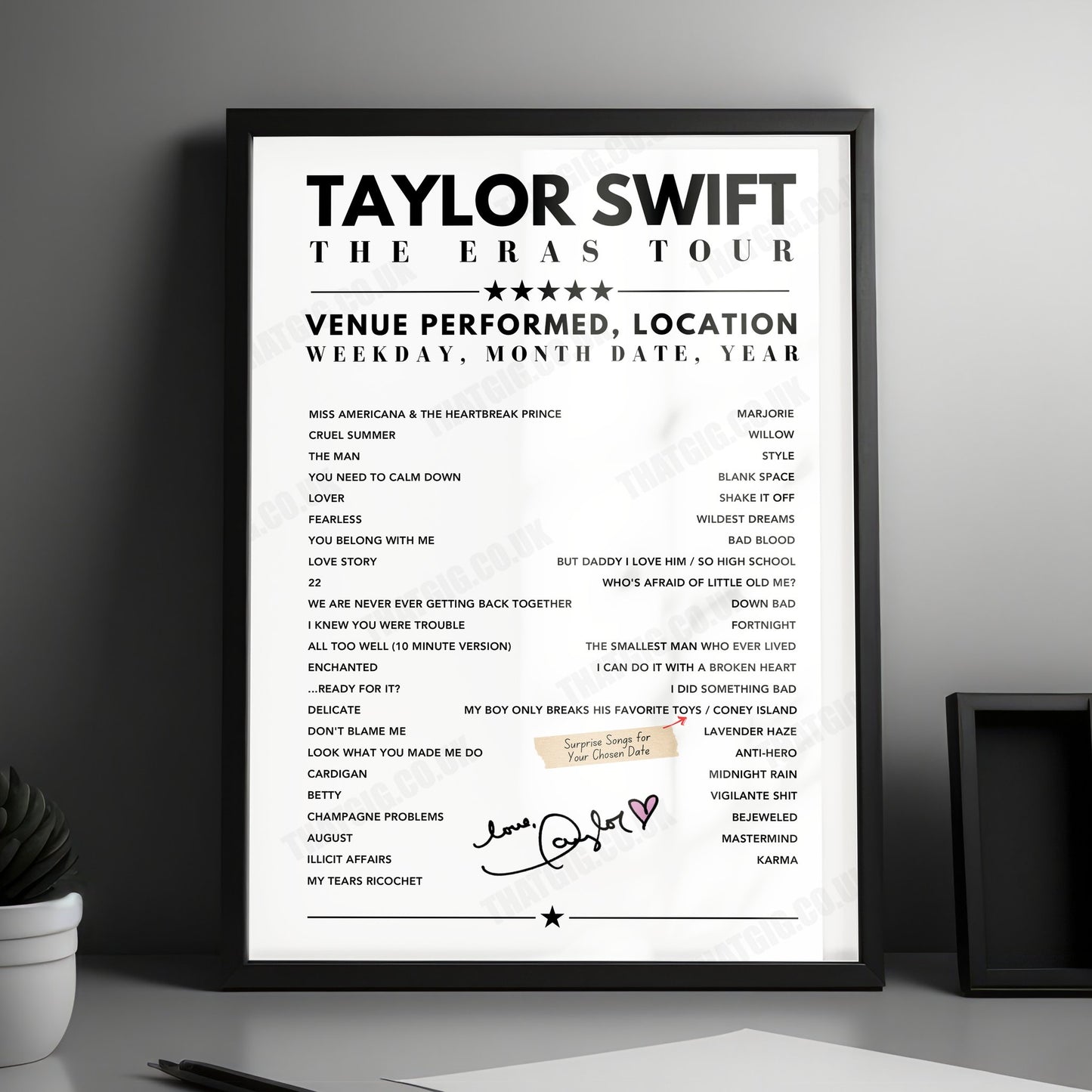 Taylor Swift Setlist Poster - Rogers Centre, Toronto, Canada - November 14th, 2024