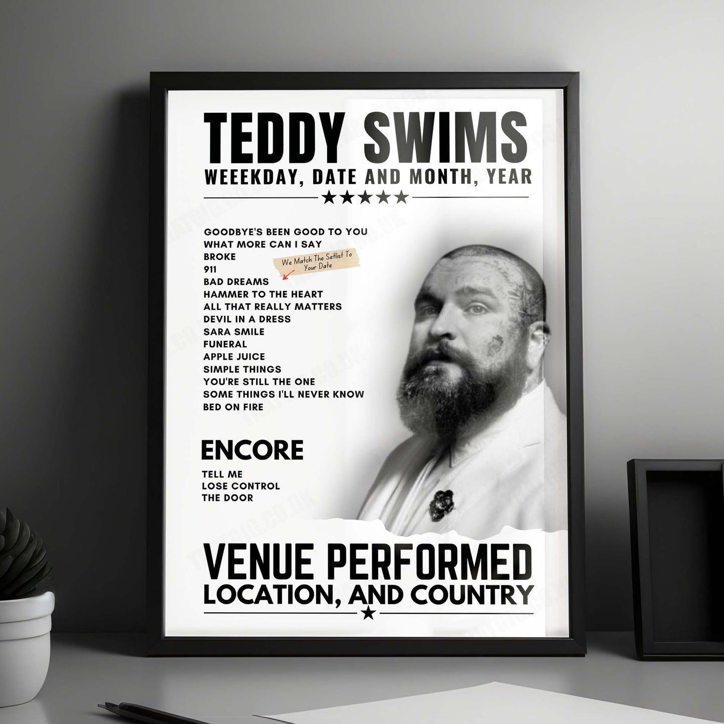 Teddy Swims Setlist Poster - Chesapeake Employers Insurance Arena, Catonsville - December 12th, 2024