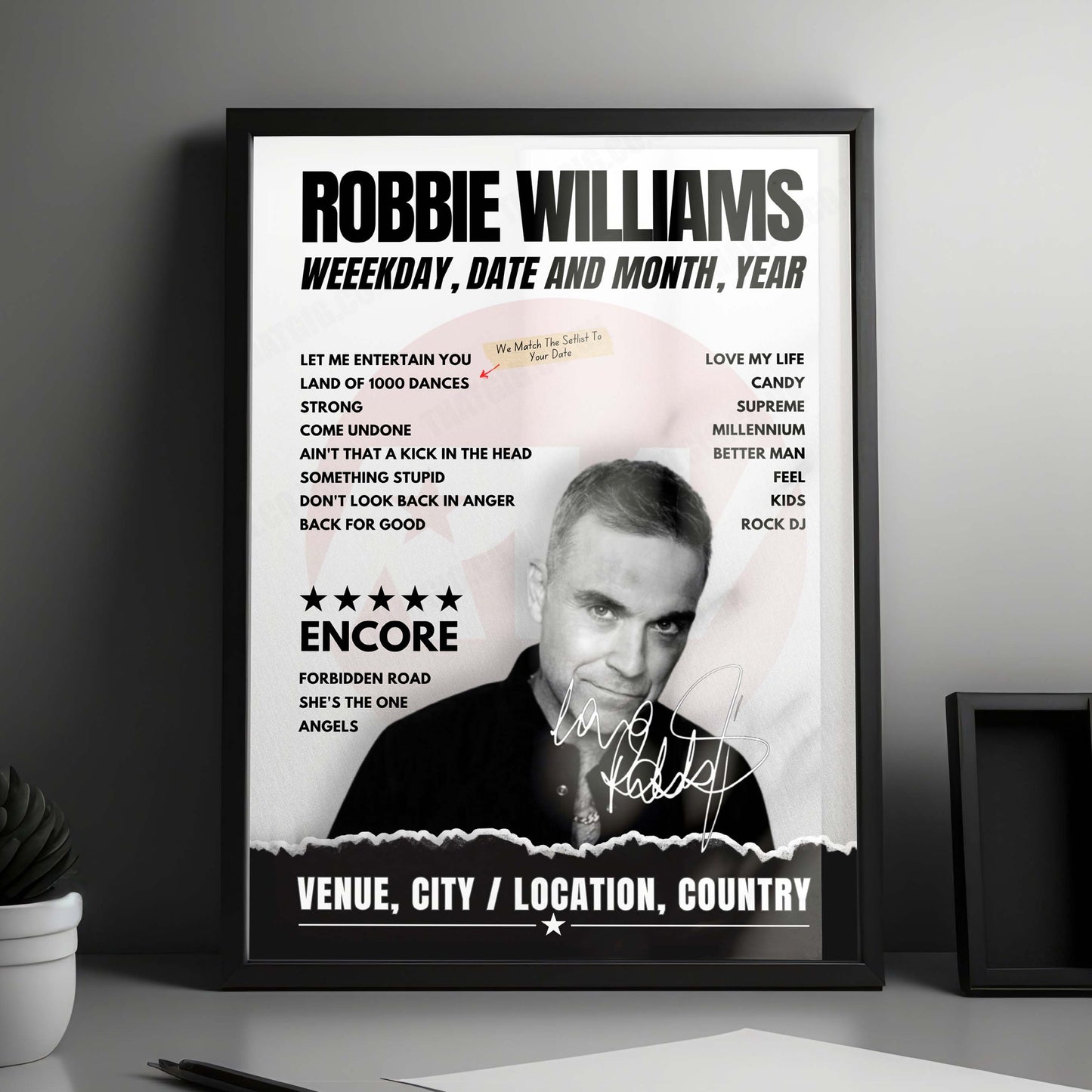 Robbie Williams Setlist Poster - Trabrennbahn Bahrenfeld, Hamburg - August 22nd, 2024