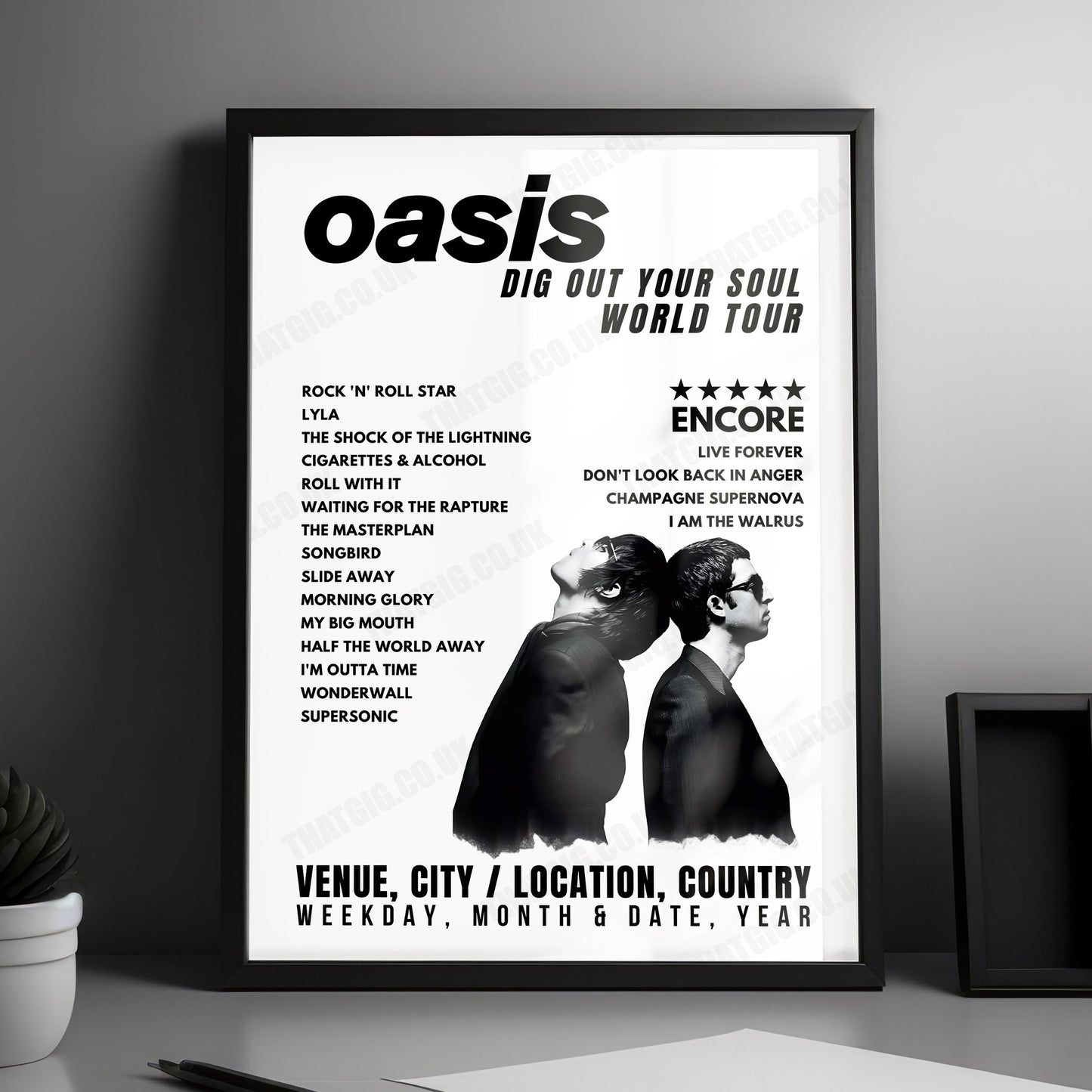 Oasis Setlist Poster - V Festival, Weston Park, England - August 22nd, 2009
