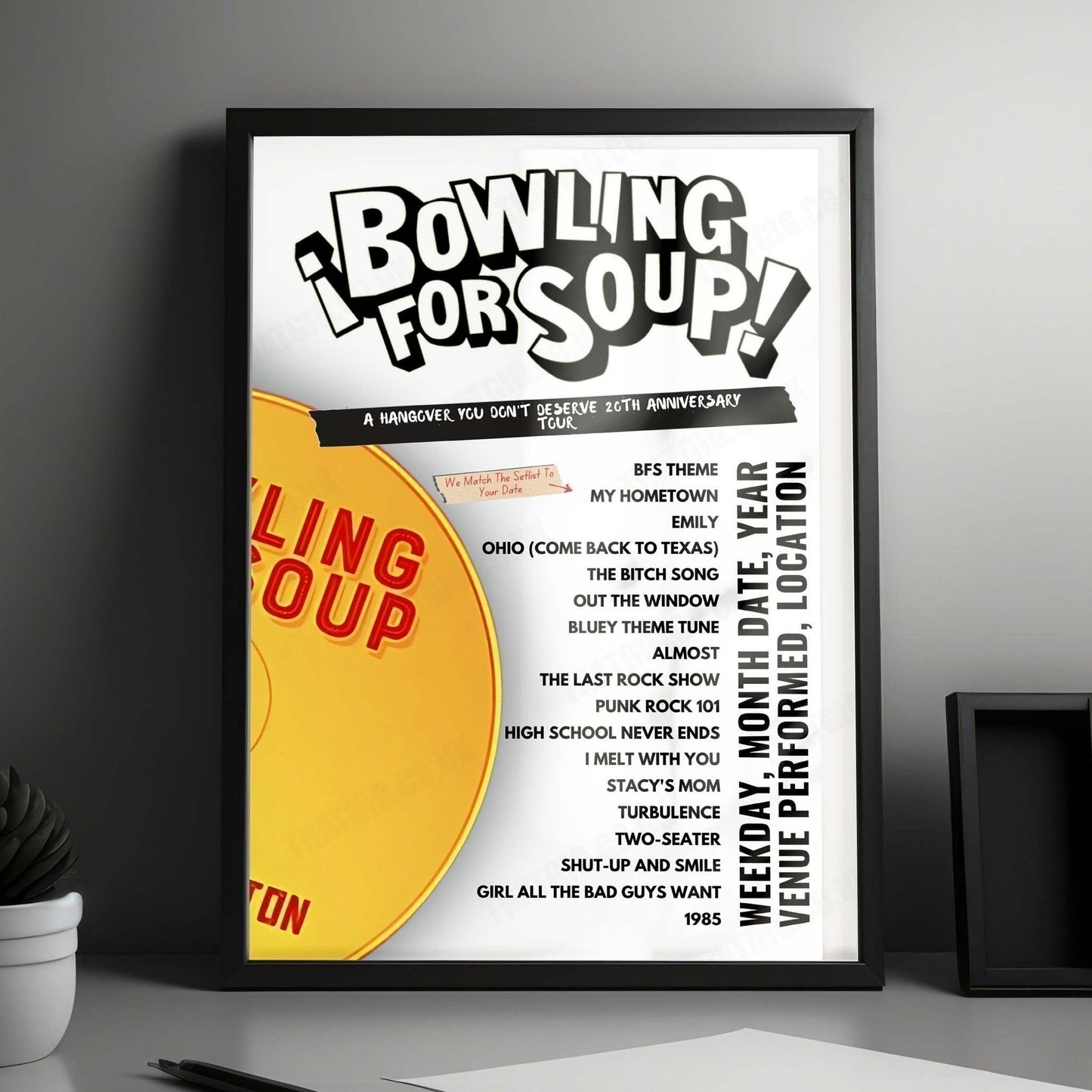 Bowling for Soup Setlist Poster - Union Hall Edmonton - October 16th, 2024