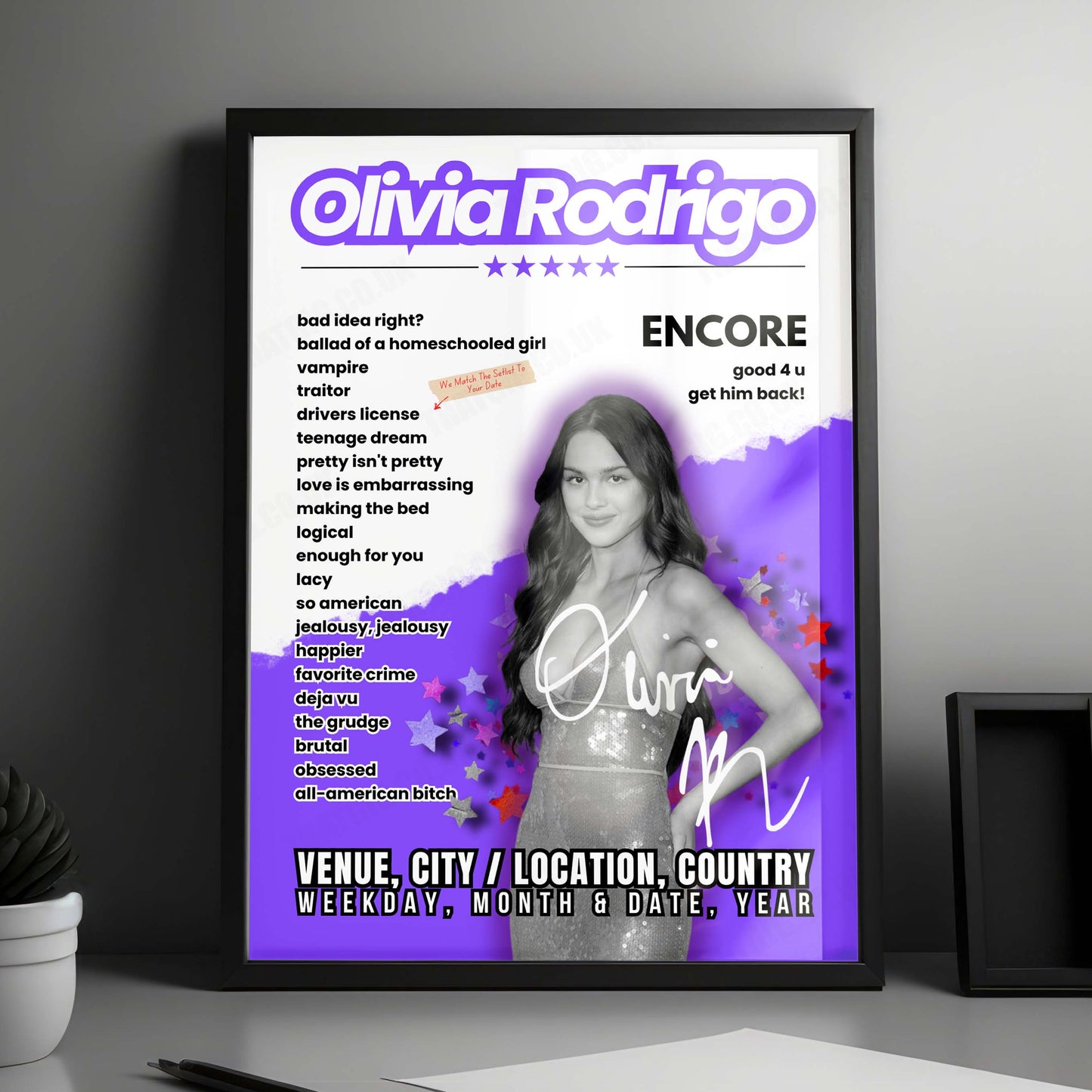 Olivia Rodrigo Setlist Poster - Rod Laver Arena, Melbourne - October 13th, 2024