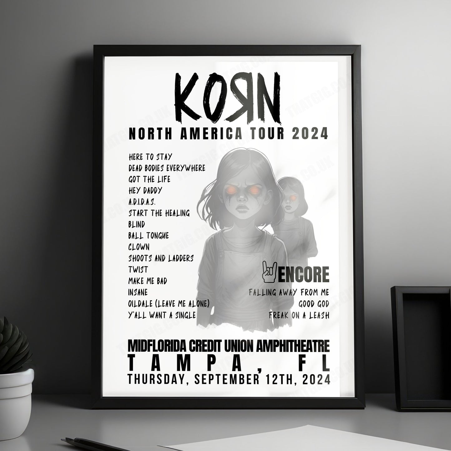 Korn Setlist Poster, Xfinity Center, Mansfield - September 21st, 2024