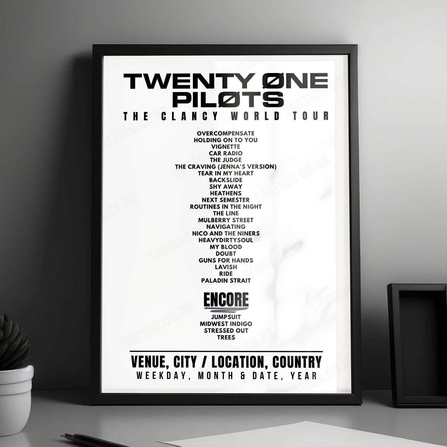 twenty one pilots Setlist Poster - The O2 Arena, London - May 13th, 2025