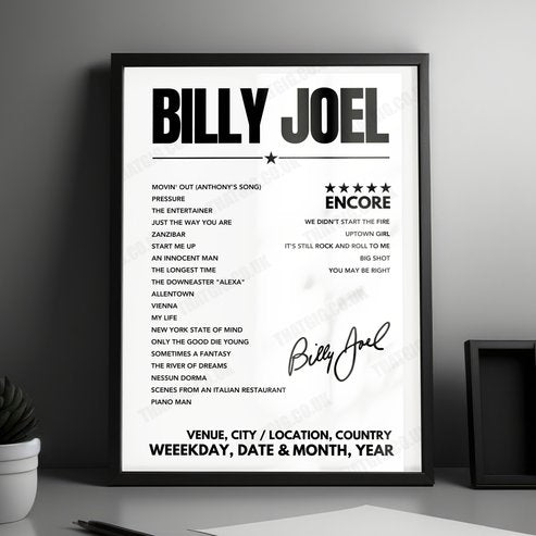 Billy Joel Setlist Poster - Allegiant Stadium - February 26th, 2022