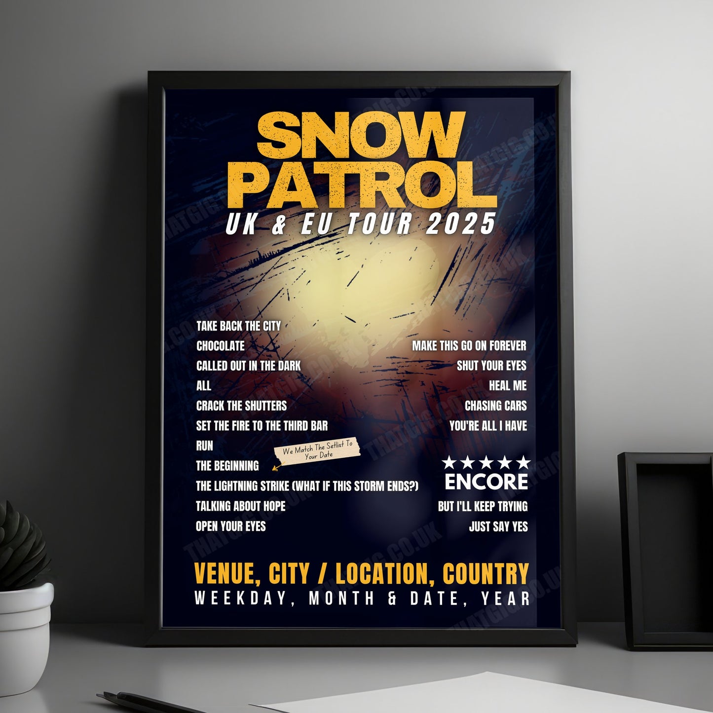 Snow Patrol Setlist Poster - Connexin Live Arena, Kingston upon Hull, England - February 19th, 2025