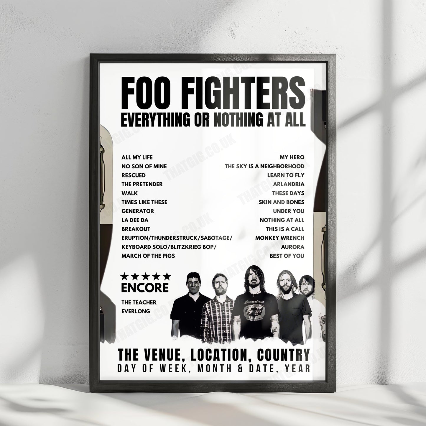 Foo Fighters Setlist Poster - Coastal Credit Union Music Park at Walnut Creek, Raleigh - May 7th, 2024