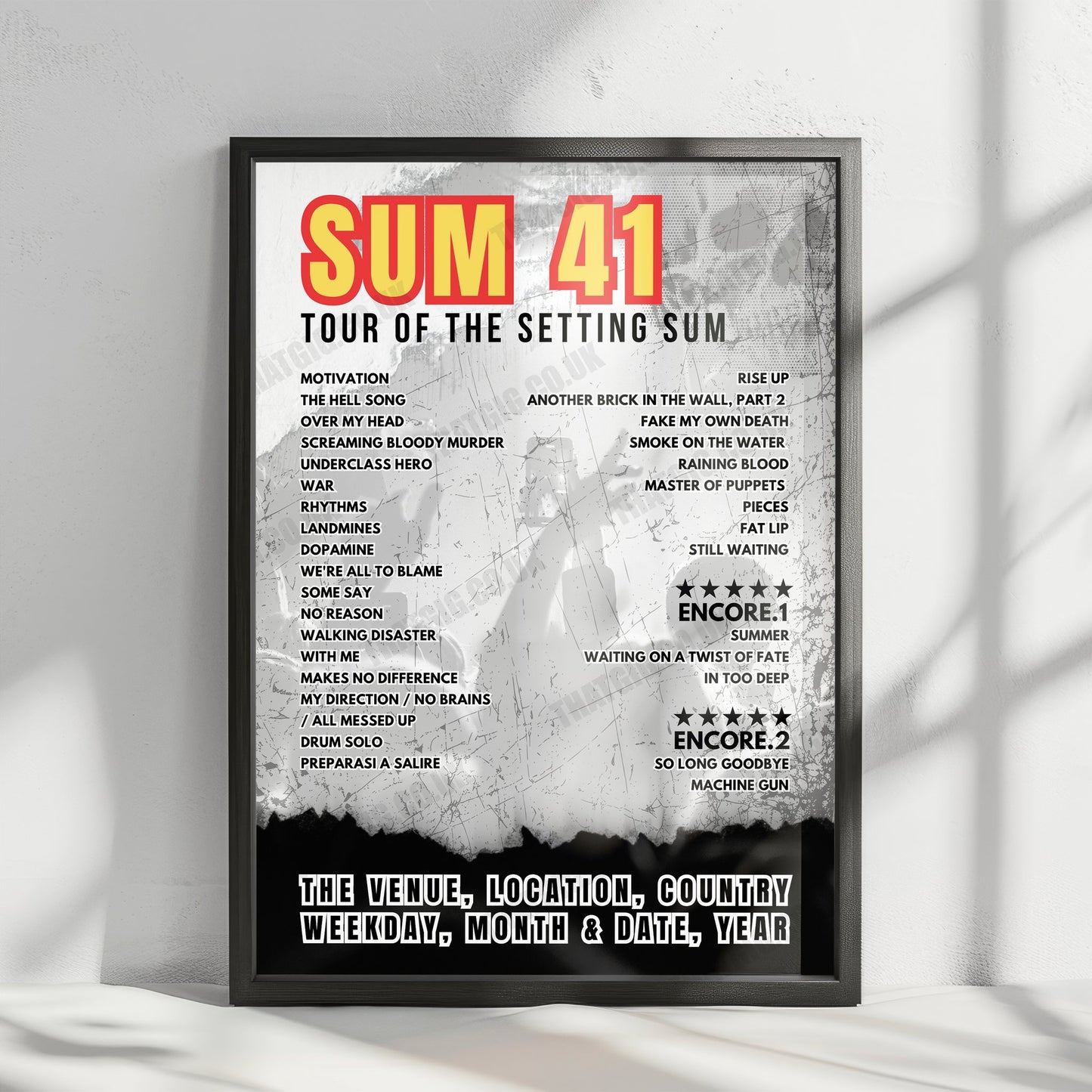 Sum 41 Setlist Poster - Highland Festival Grounds at the Kentucky Expo Center, Louisville - September 26th, 2024