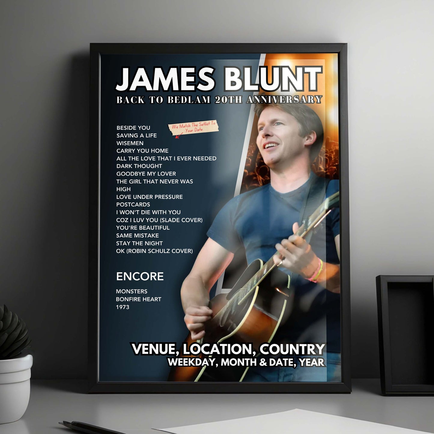 James Blunt Setlist Poster - Terrasse du Palais des Festivals, Cannes - July 15th, 2024