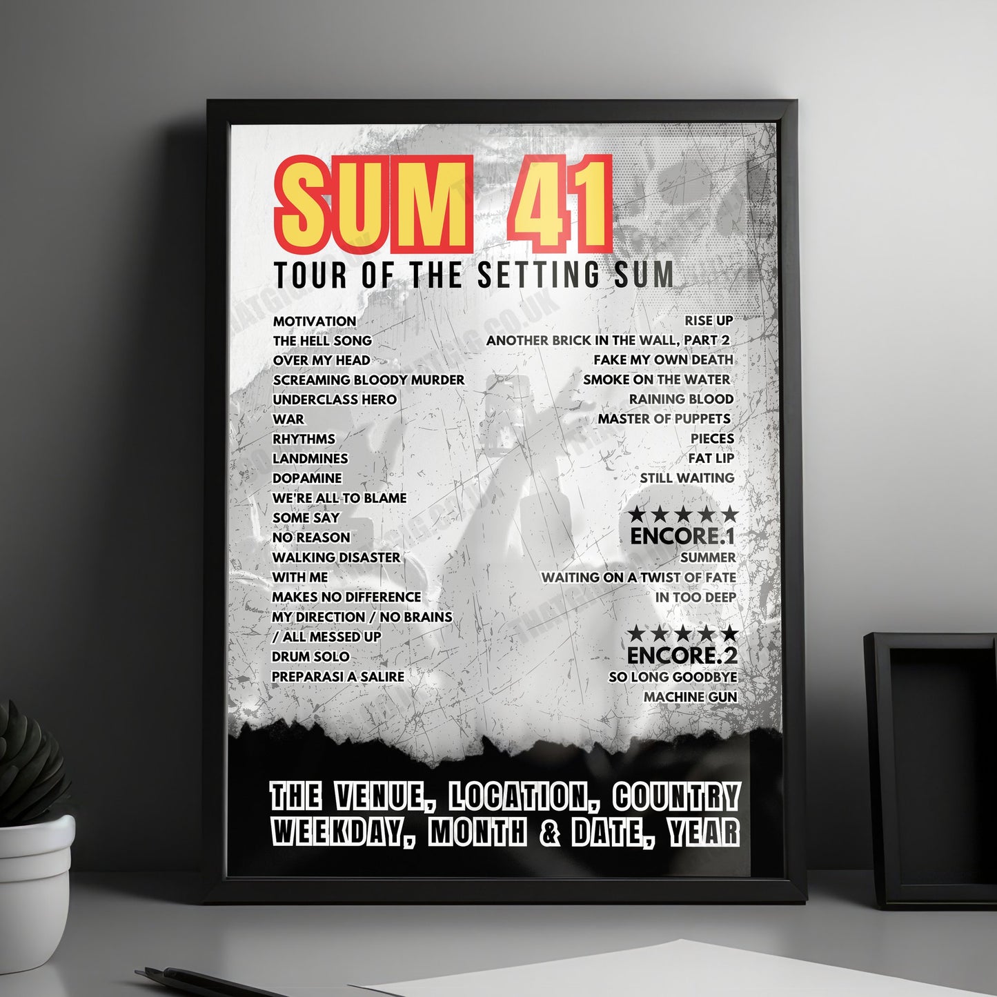 Sum 41 Setlist Poster - Highland Festival Grounds at the Kentucky Expo Center, Louisville - September 26th, 2024