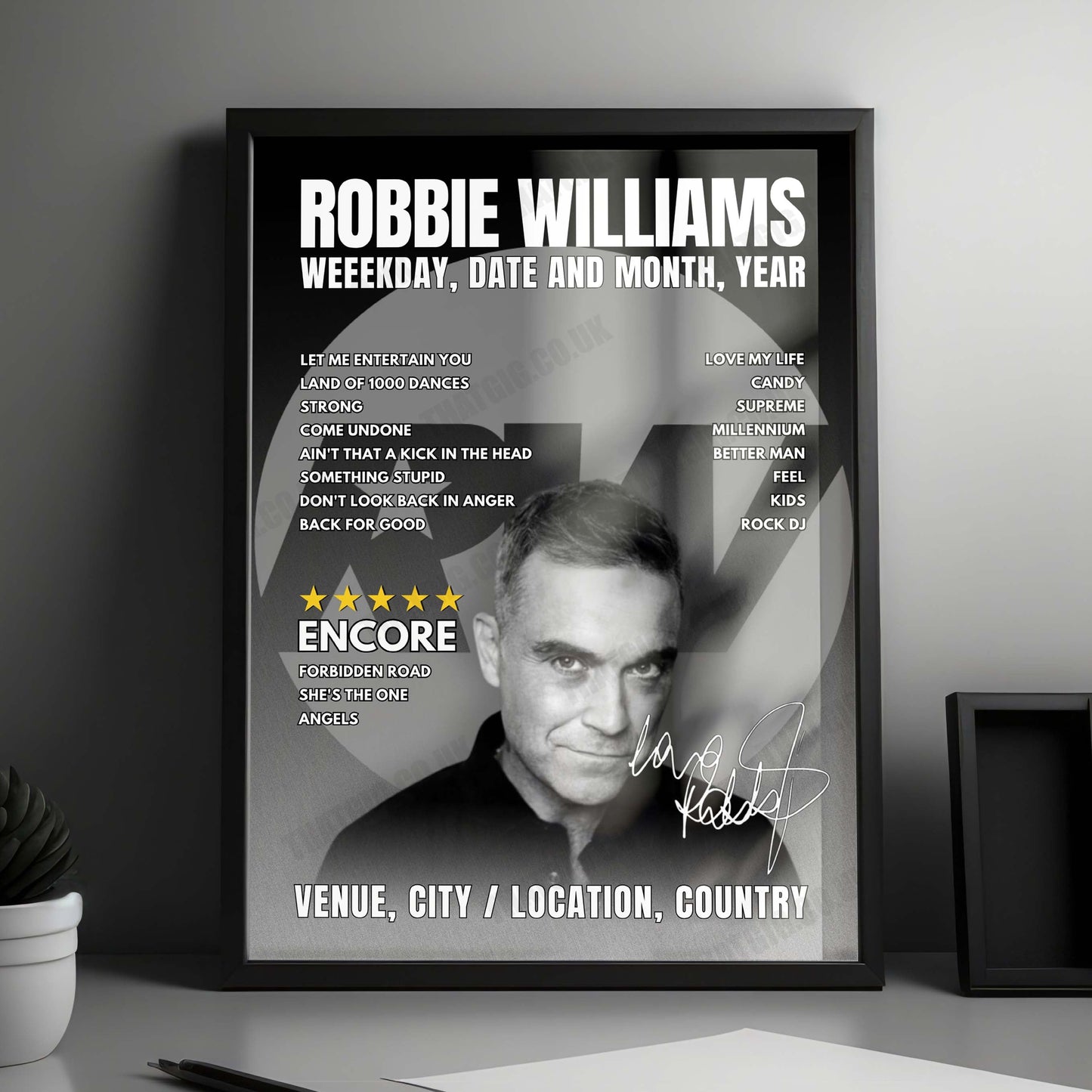Robbie Williams Setlist Poster - Emirates Stadium, London - June 6th, 2025