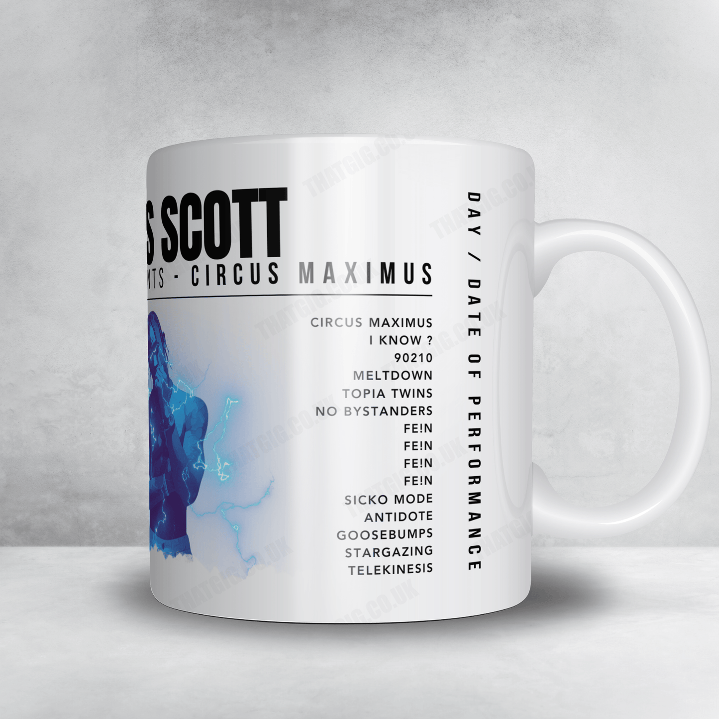 Travis Scott Setlist Mug - American Airlines Center, Dallas - October 17th, 2023