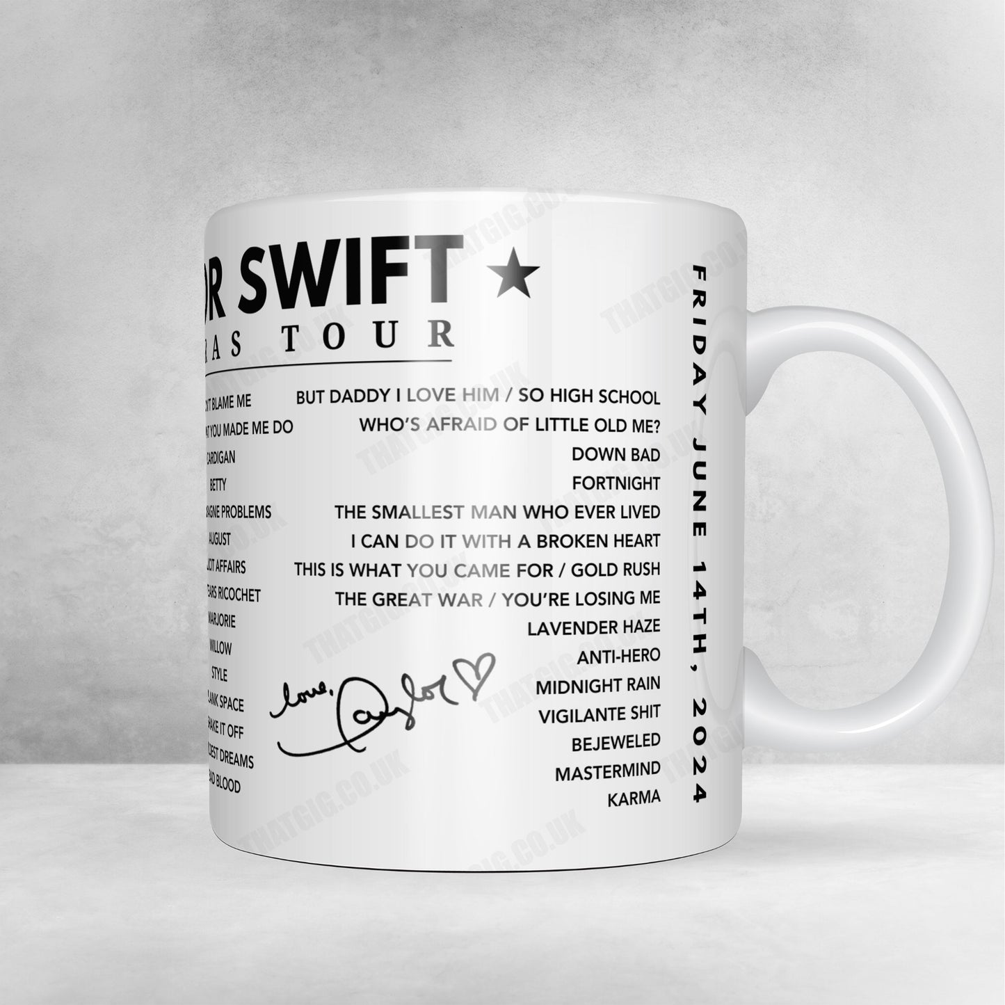 Taylor Swift Setlist Mug - Caesars Superdome, New Orleans, LA, USA - October 26th, 2024