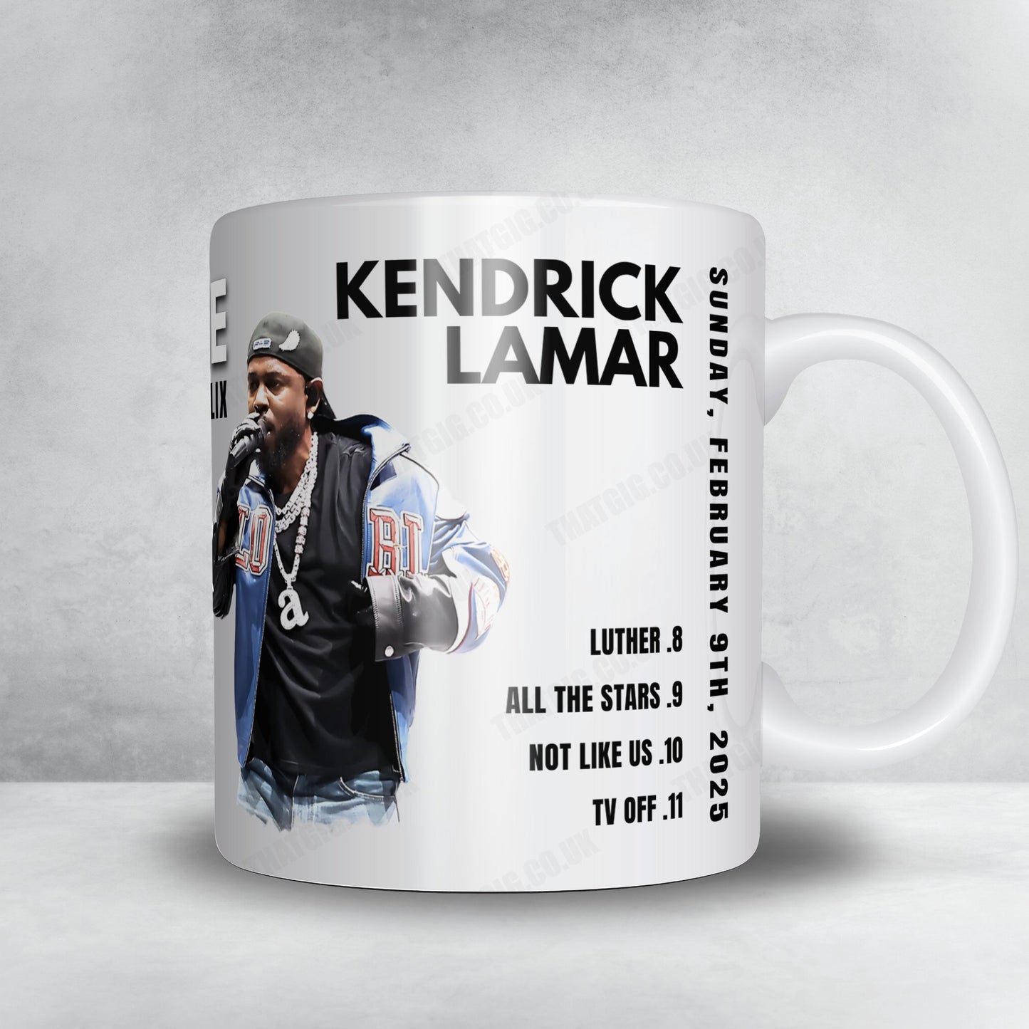 Kendrick Lamar Setlist Mug - Halftime Super Bowl LIX, Caesars Superdome, New Orleans - February 9th, 2025