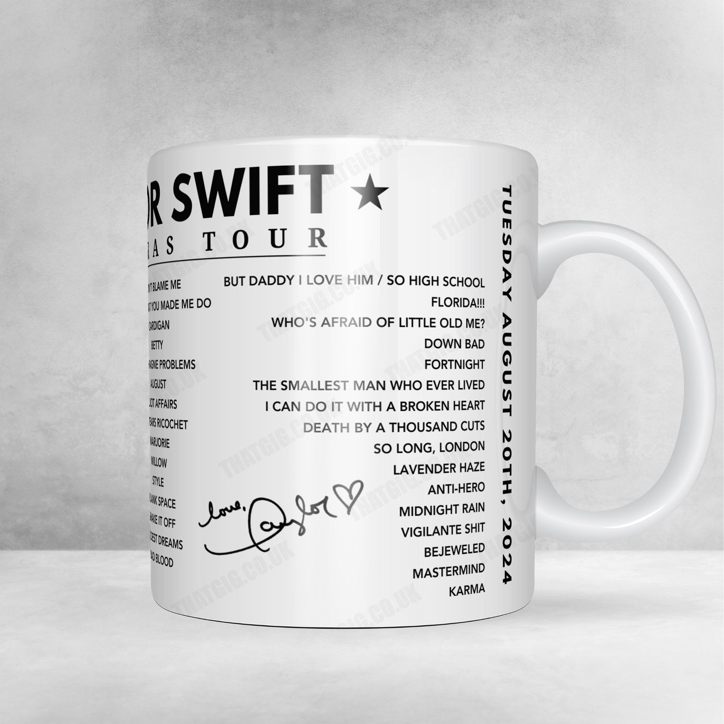 Taylor Swift Setlist Mug - Wembley Stadium, London - August 20th, 2024