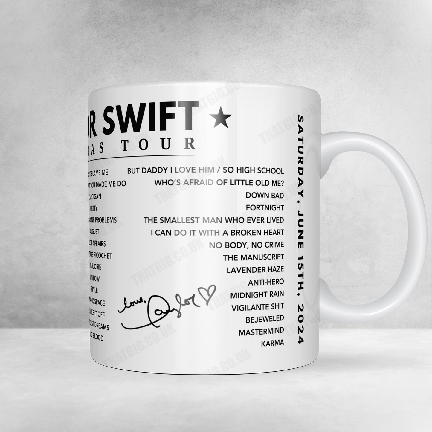 Taylor Swift Setlist Mug - Anfield, Liverpool, England - June 15th, 2024