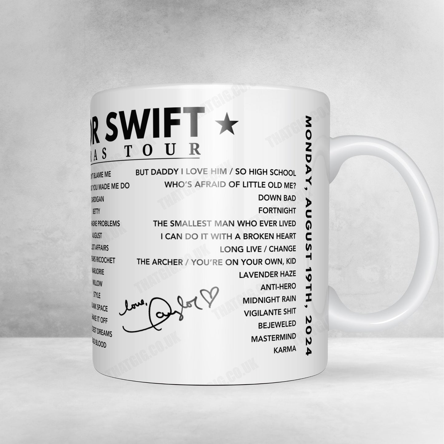 Taylor Swift Setlist Mug - Wembley Stadium, London - August 19th, 2024
