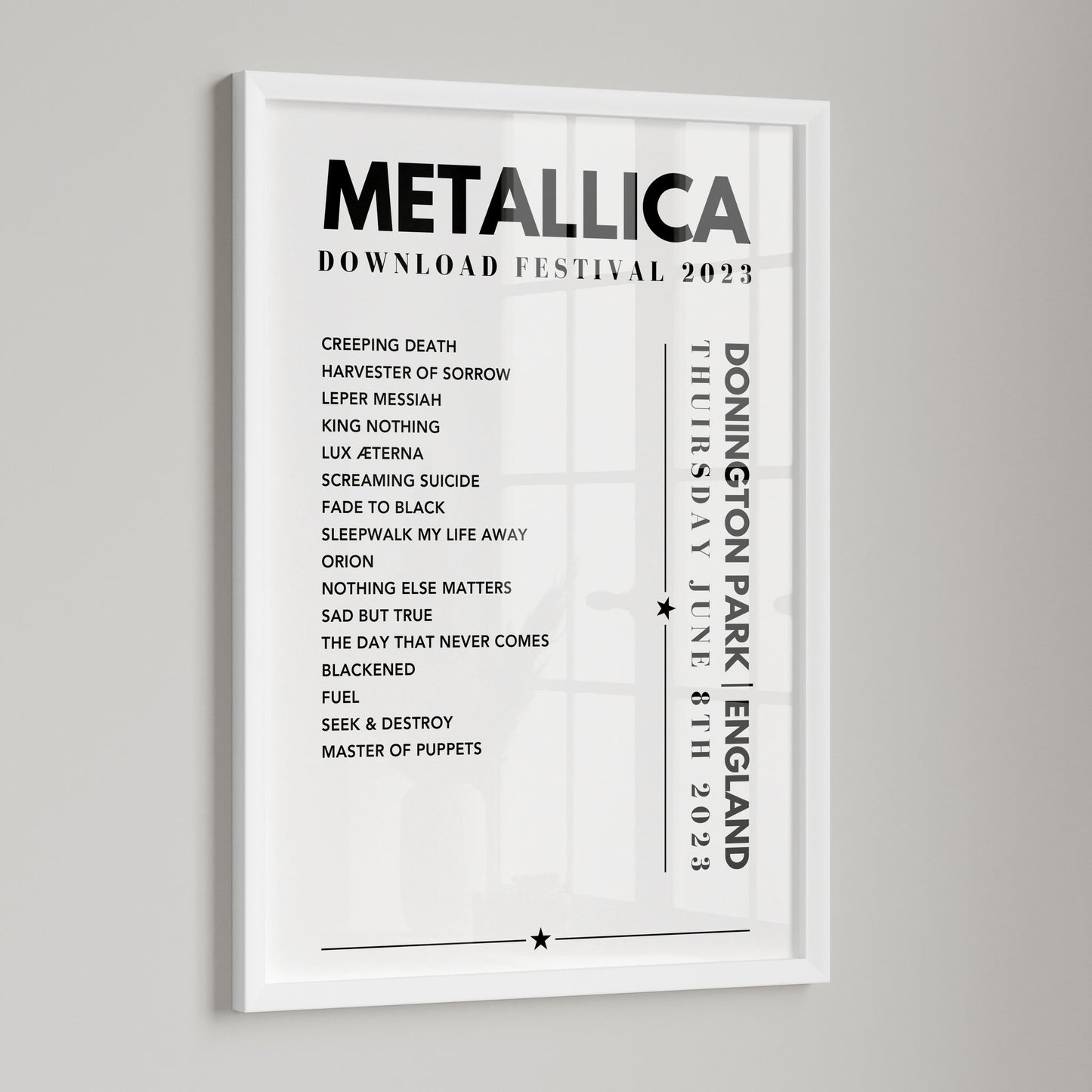 Metallica Setlist Poster - Download Festival on June 8th 2023