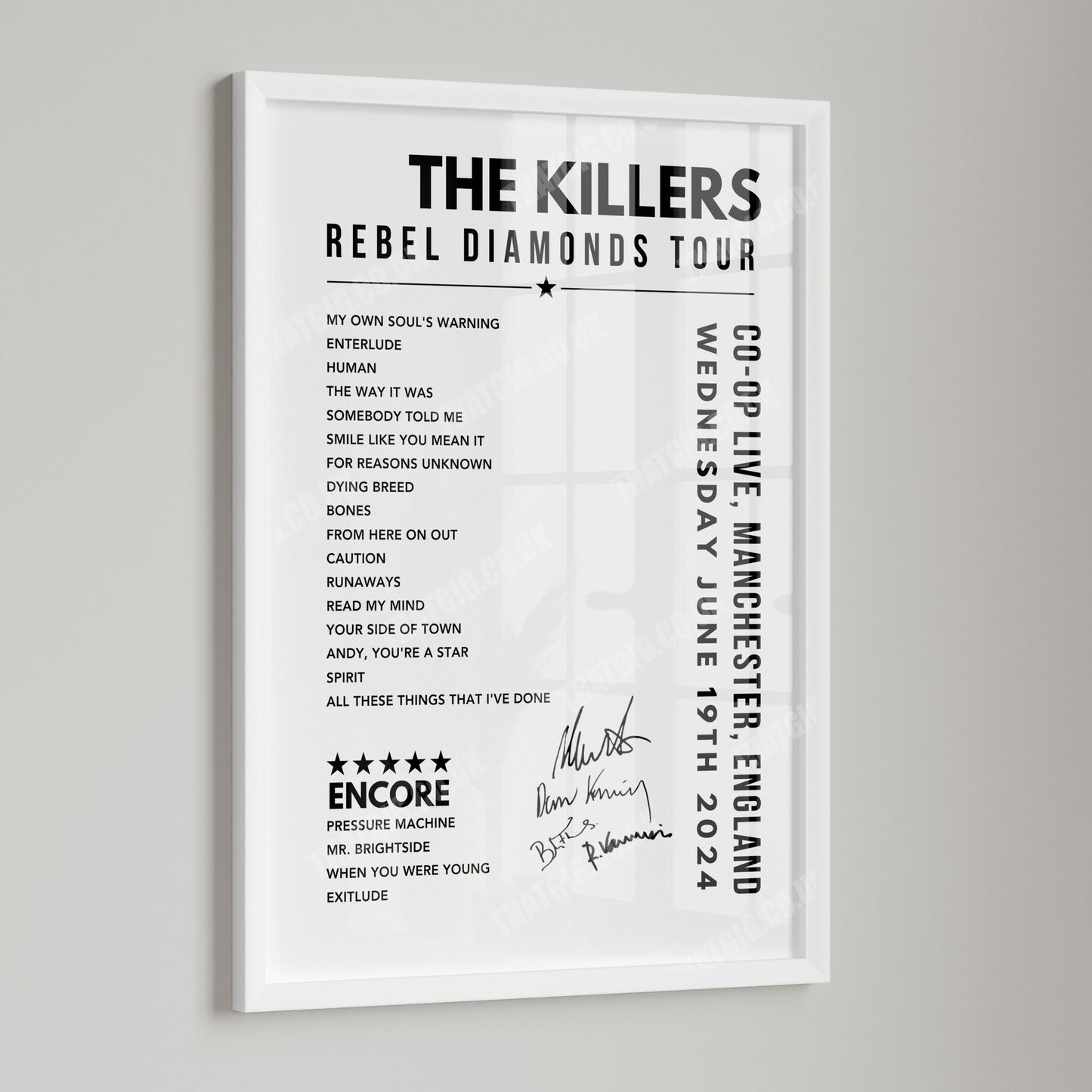 The Killers Setlist Poster - at the CO-OP Live, Manchester - June 19th, 2024