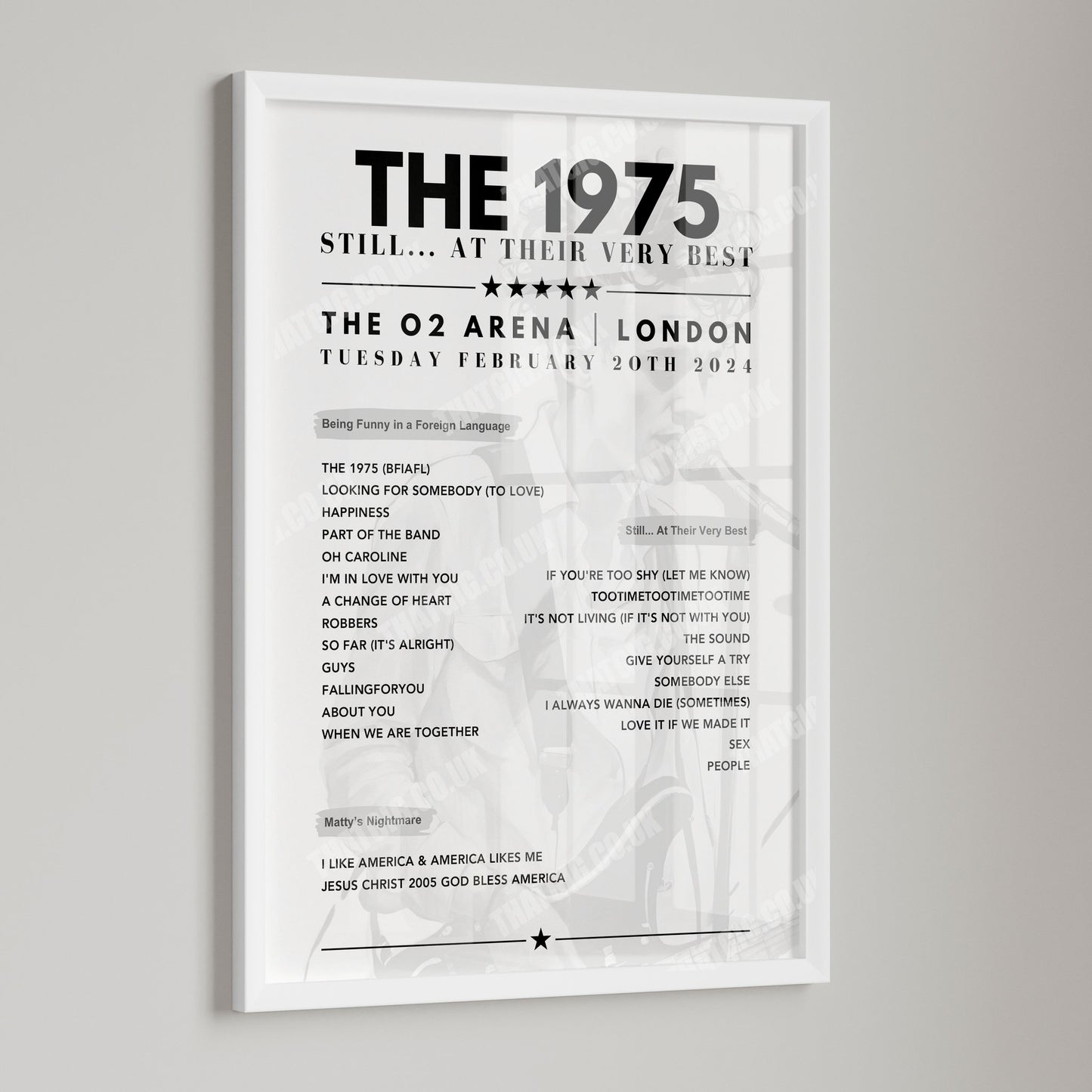 The 1975 Setlist Graphic Poster - The O2 Arena, London, February 20th, 2024