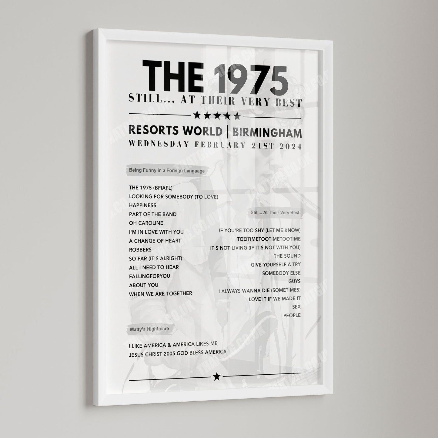 The 1975 Setlist Graphic Poster - Resorts World Arena, Birmingham February 21st, 2024