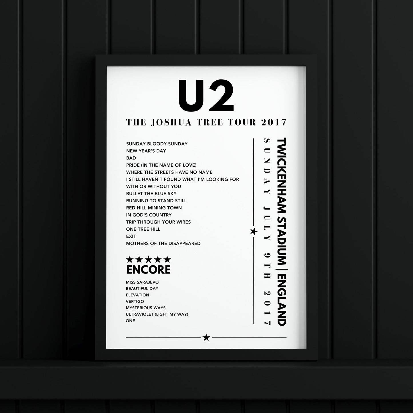 U2 setlist Poster - Twickenham Stadium, England on July 9th 2017