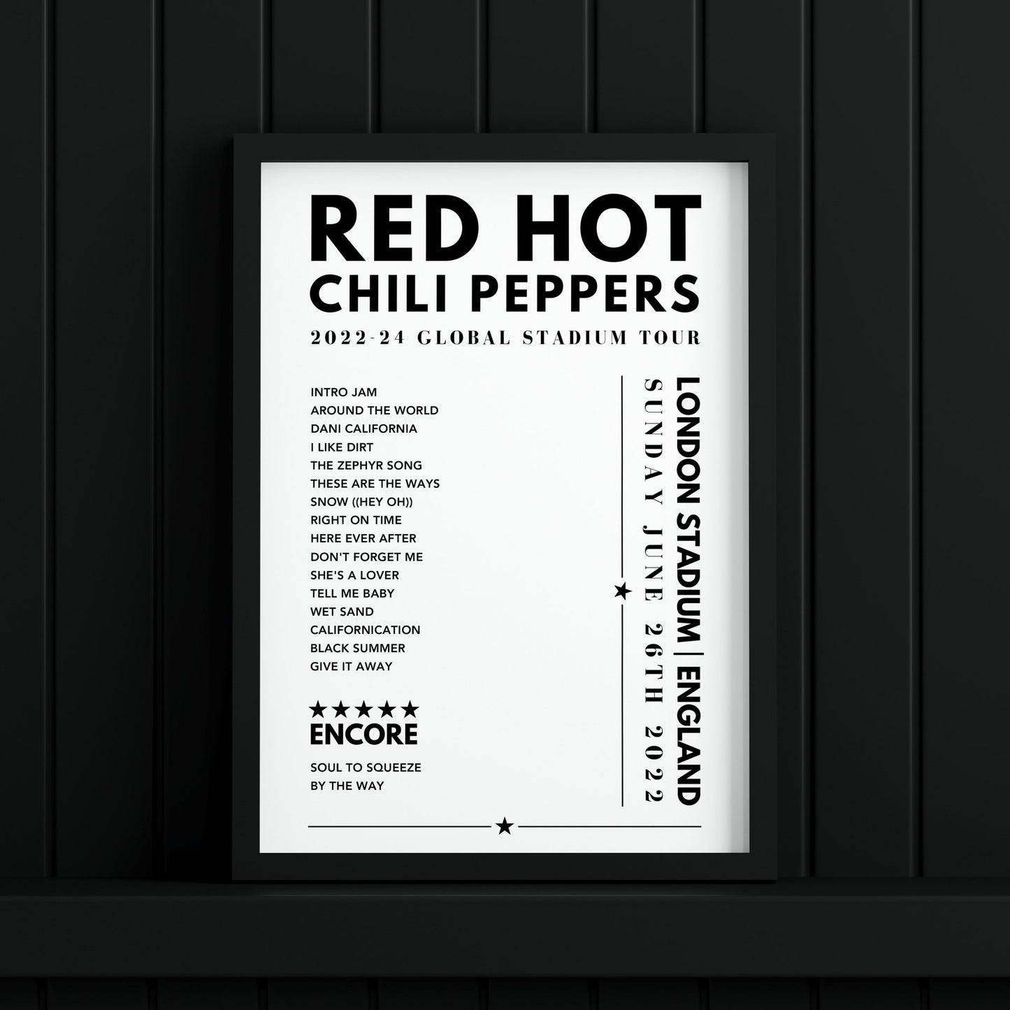 Red Hot Chili Peppers Setlist Poster - at London Stadium - June 26th, 2022