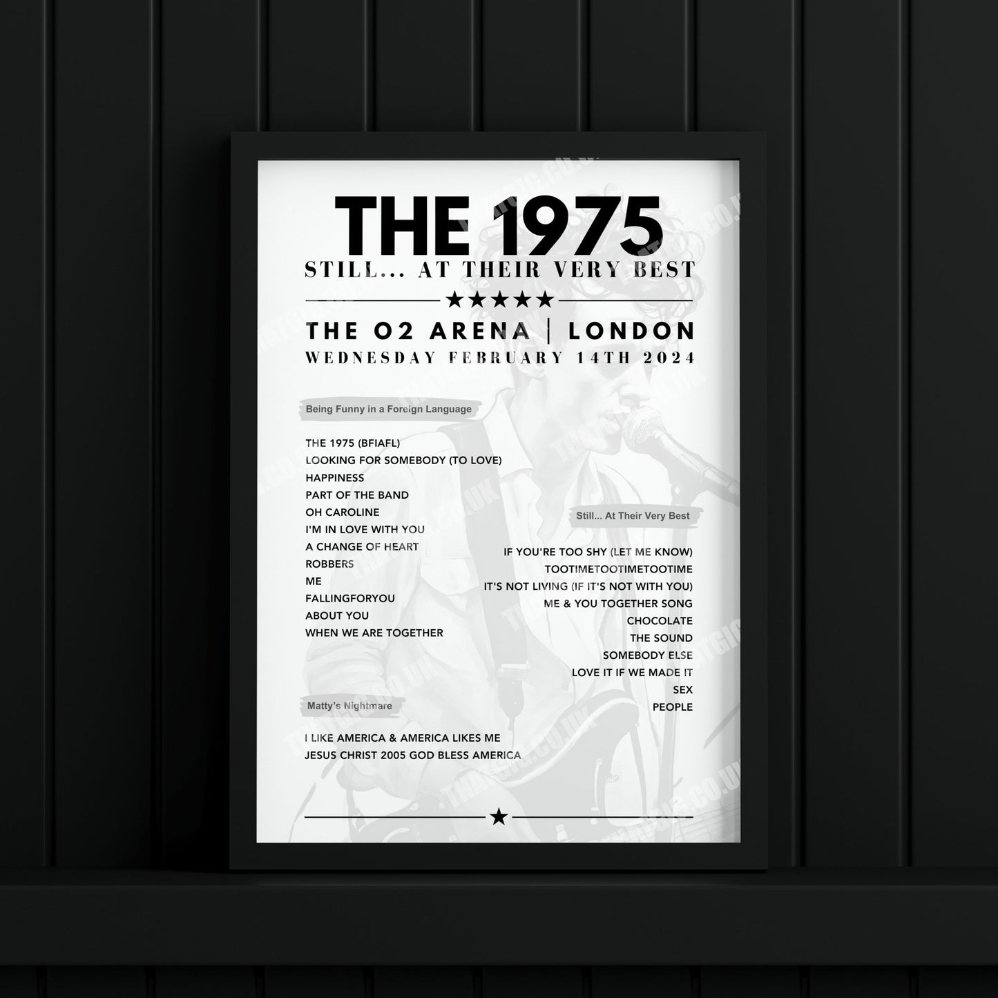 The 1975 Setlist Graphic Poster - The O2 Arena, London, February 14th, 2024
