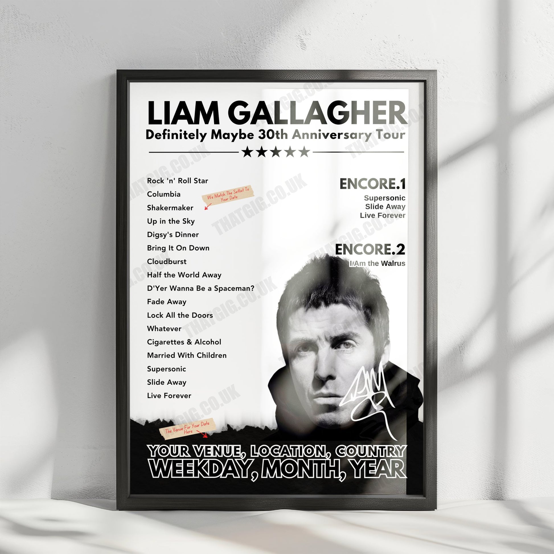 Liam Gallagher Setlist Poster - Parque O'Higgins, Santiago - March 18th, 2018