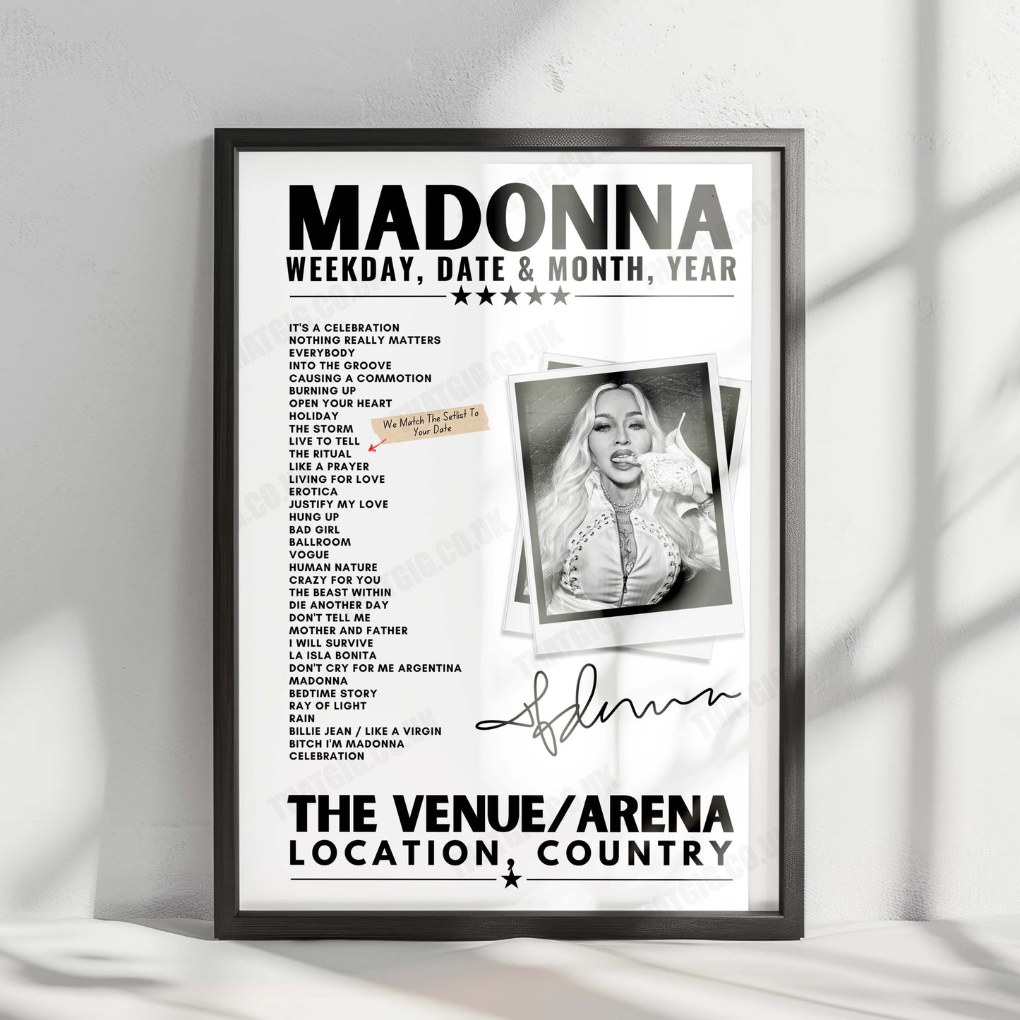 Madonna Setlist Poster - Capital One Arena, Washington DC - December 19th, 2023