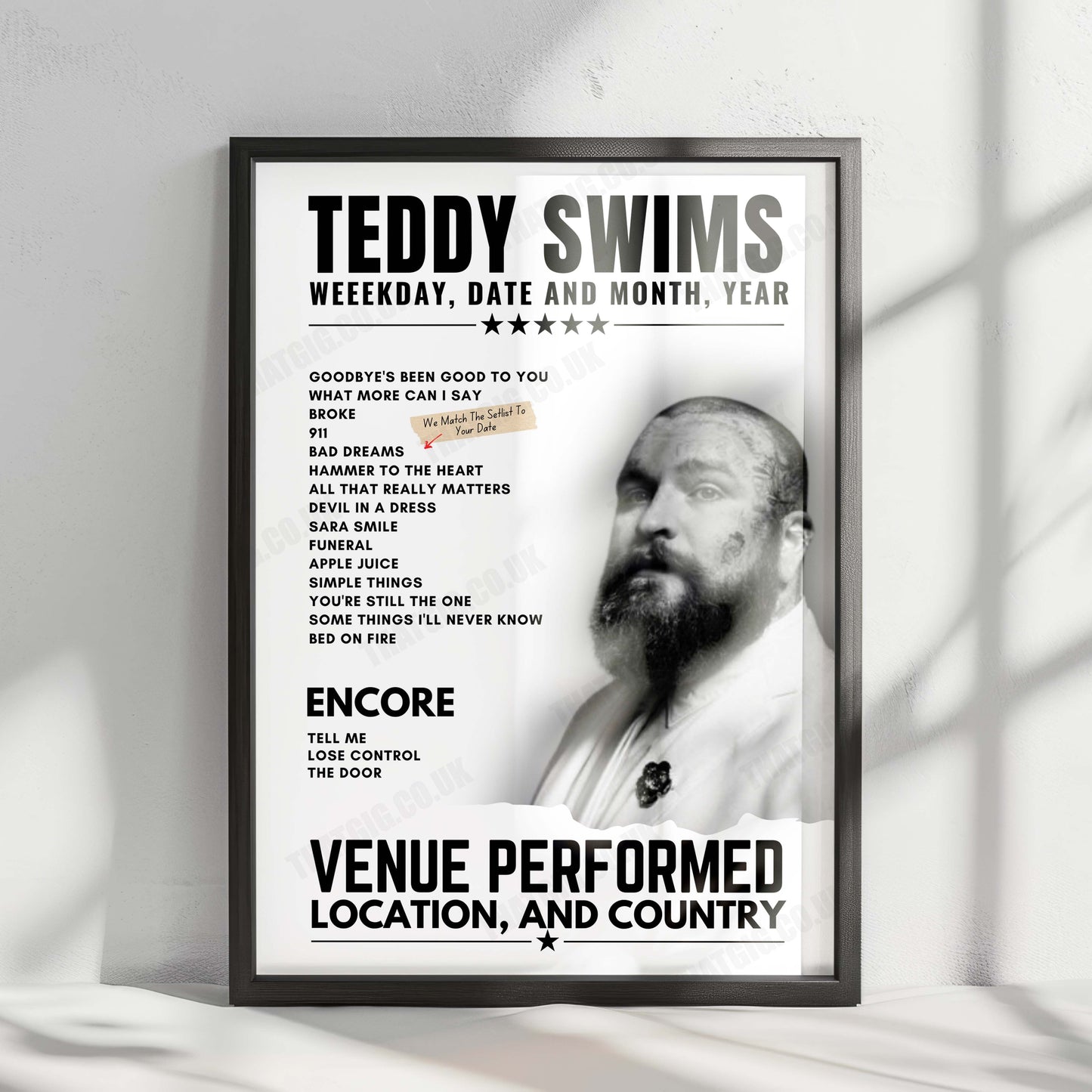 Teddy Swims Setlist Poster - Chesapeake Employers Insurance Arena, Catonsville - December 12th, 2024