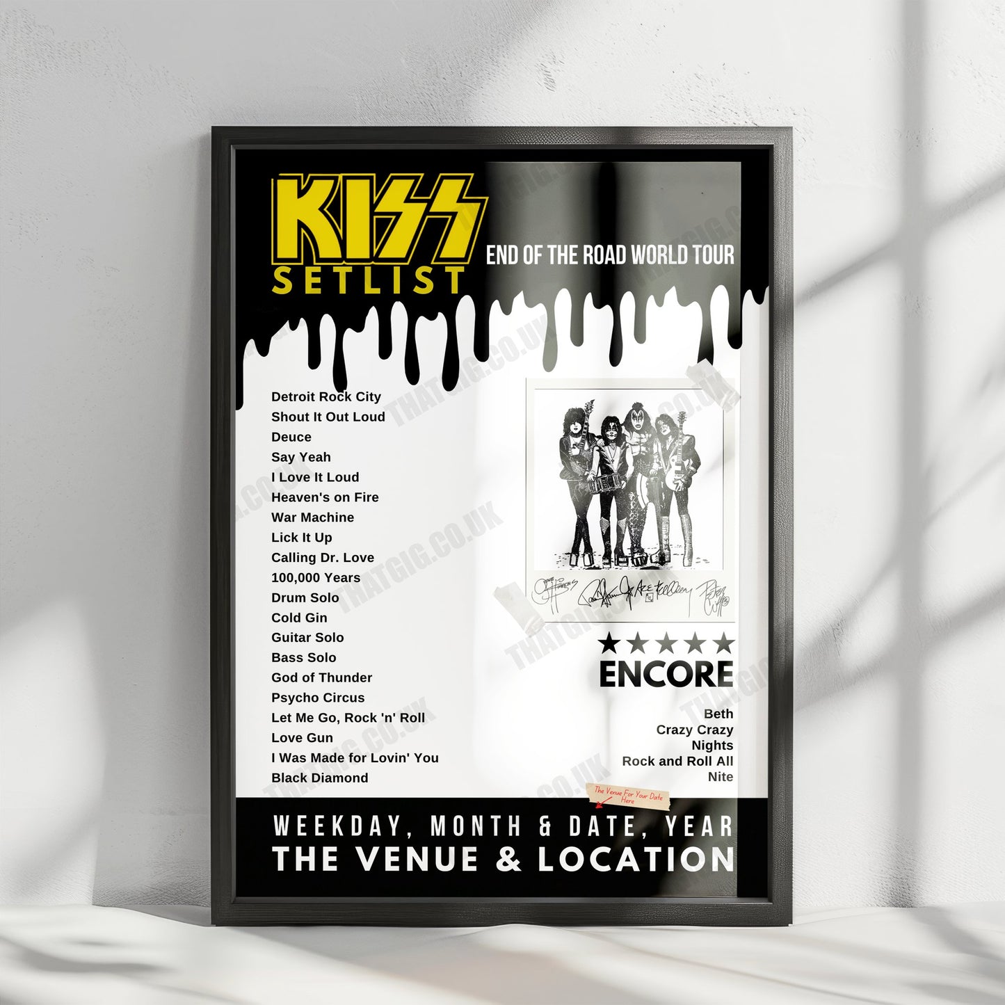KISS Setlist Poster - Resorts World Arena, Birmingham, England - June 5th, 2023