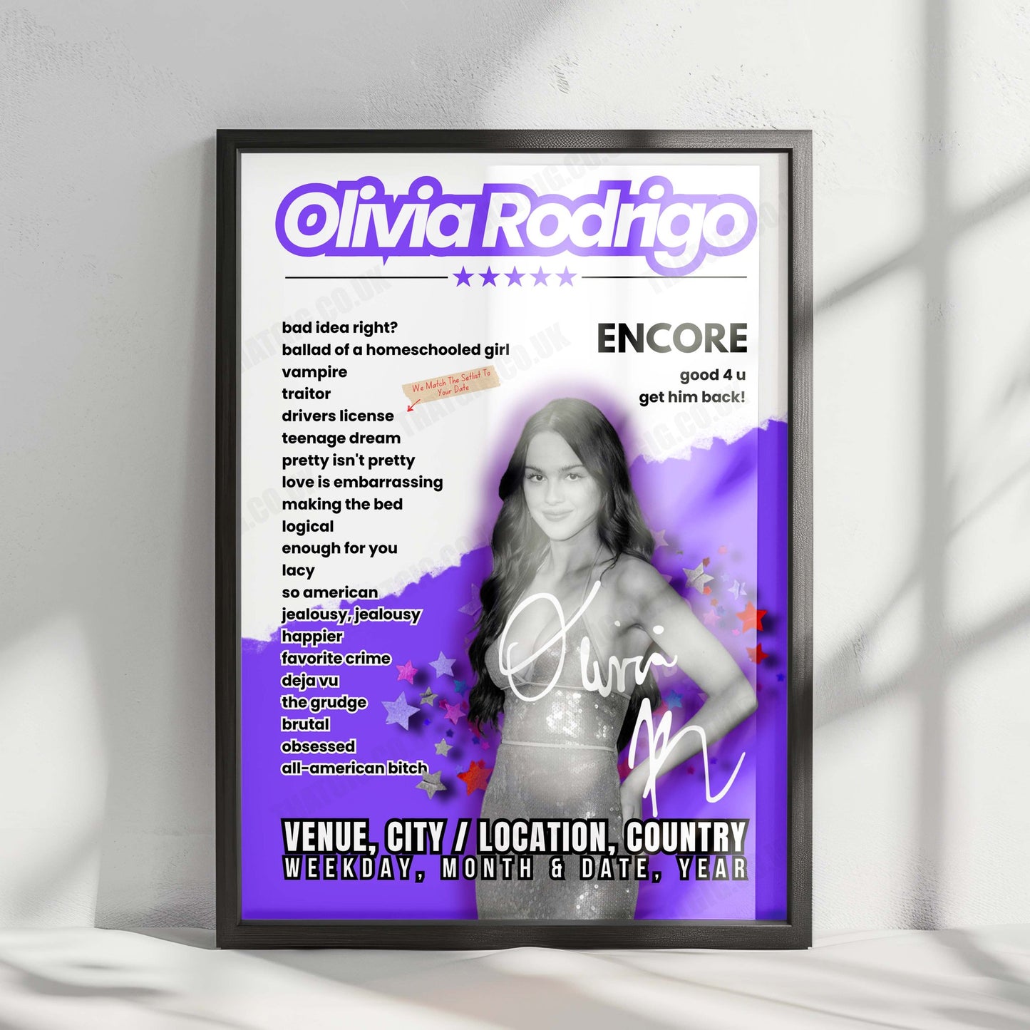 Olivia Rodrigo Setlist Poster - Rod Laver Arena, Melbourne - October 13th, 2024