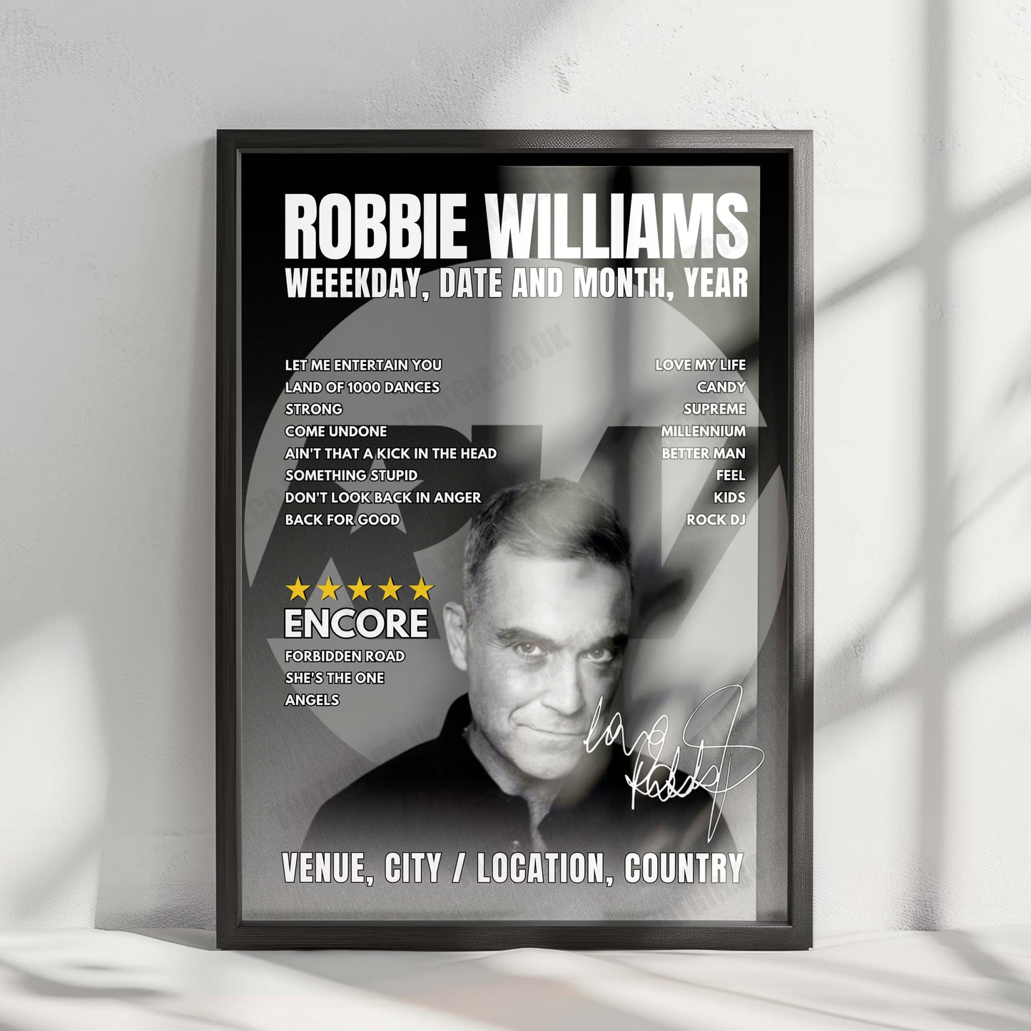 Robbie Williams Setlist Poster - Emirates Stadium, London - June 6th, 2025