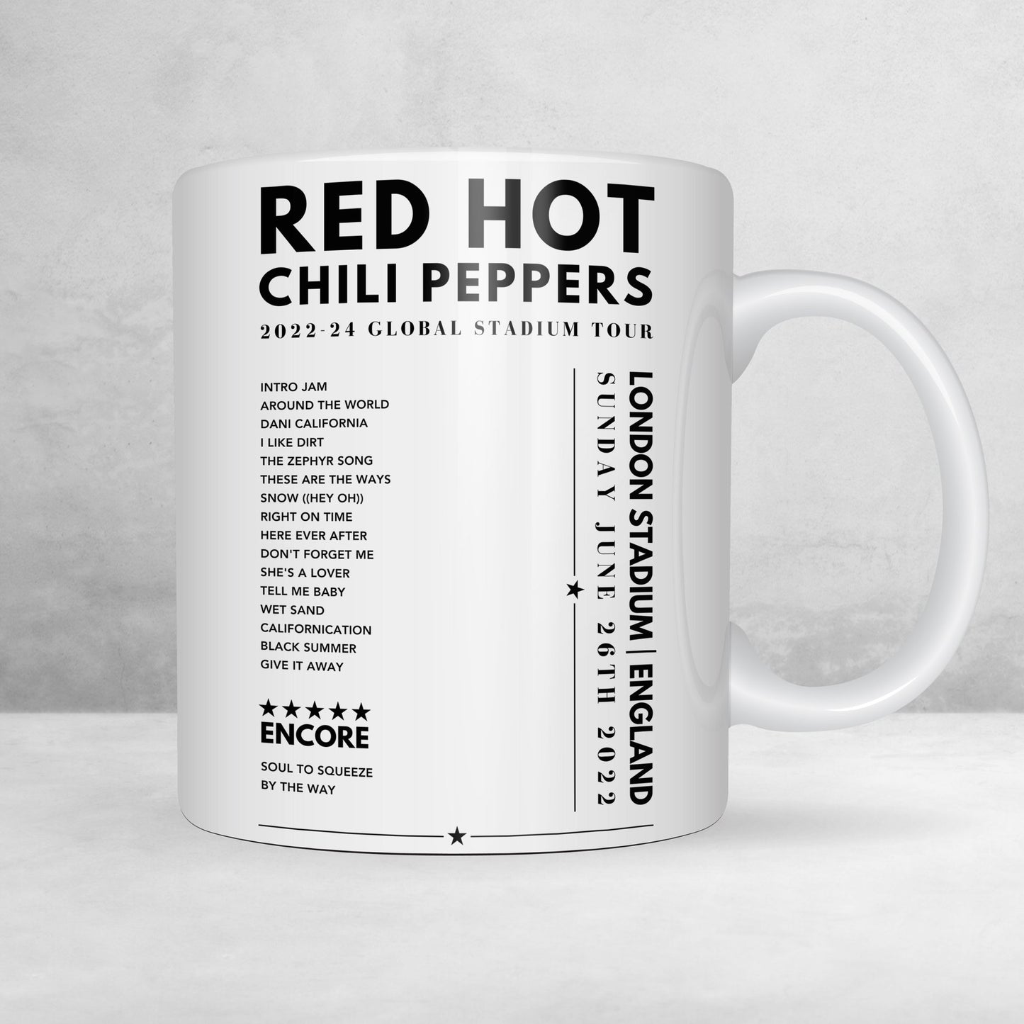 Red Hot Chili Peppers Setlist Mug - at London Stadium - June 26th, 2022
