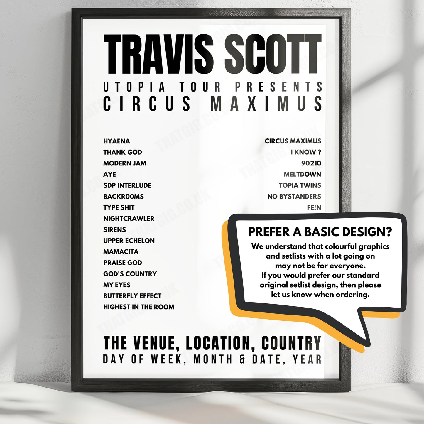 Travis Scott Setlist Poster - Centre Bell, Montreal - January 9th, 2024