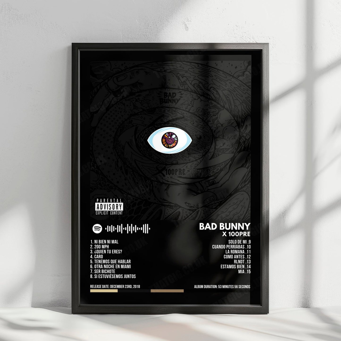 Bad Bunny "X 100pre" Album Cover Poster - with Complete Tracklist