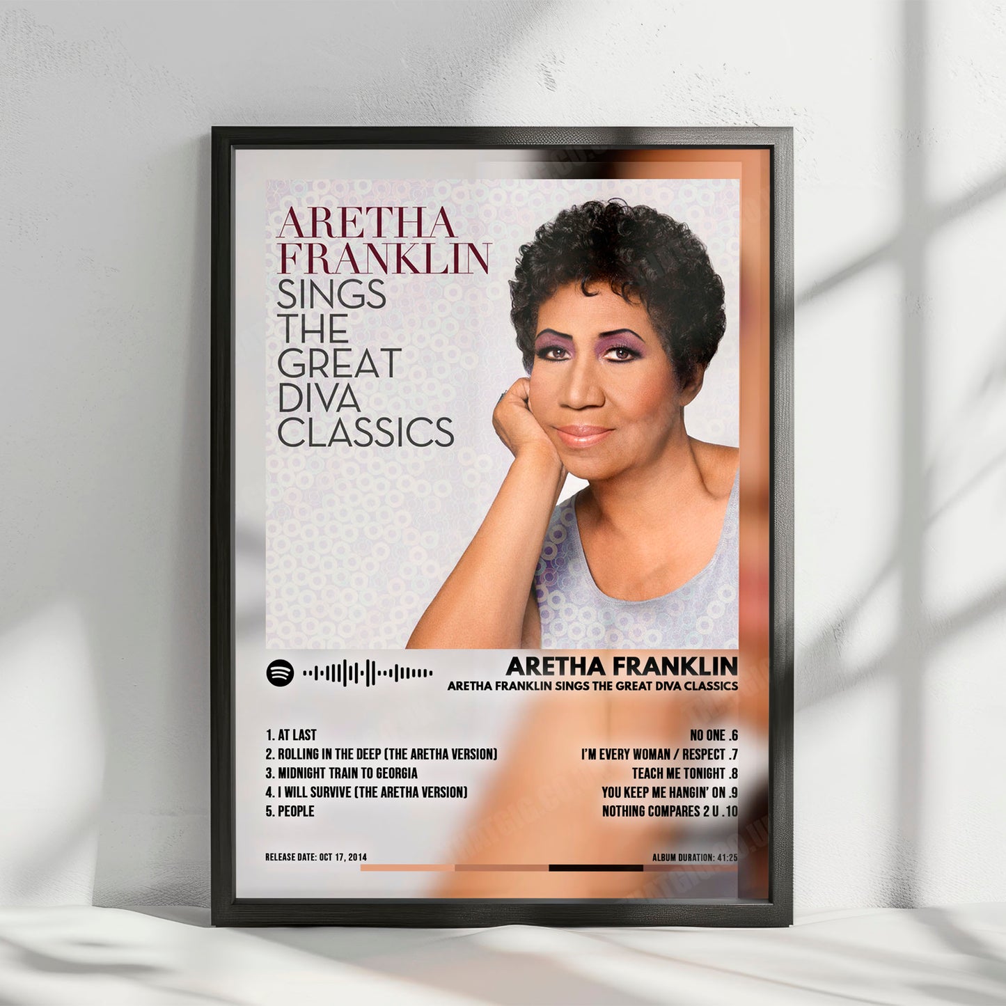 Aretha Franklin "Aretha Franklin Sings The Great Diva Classics" Album Cover Poster - with Complete Tracklist
