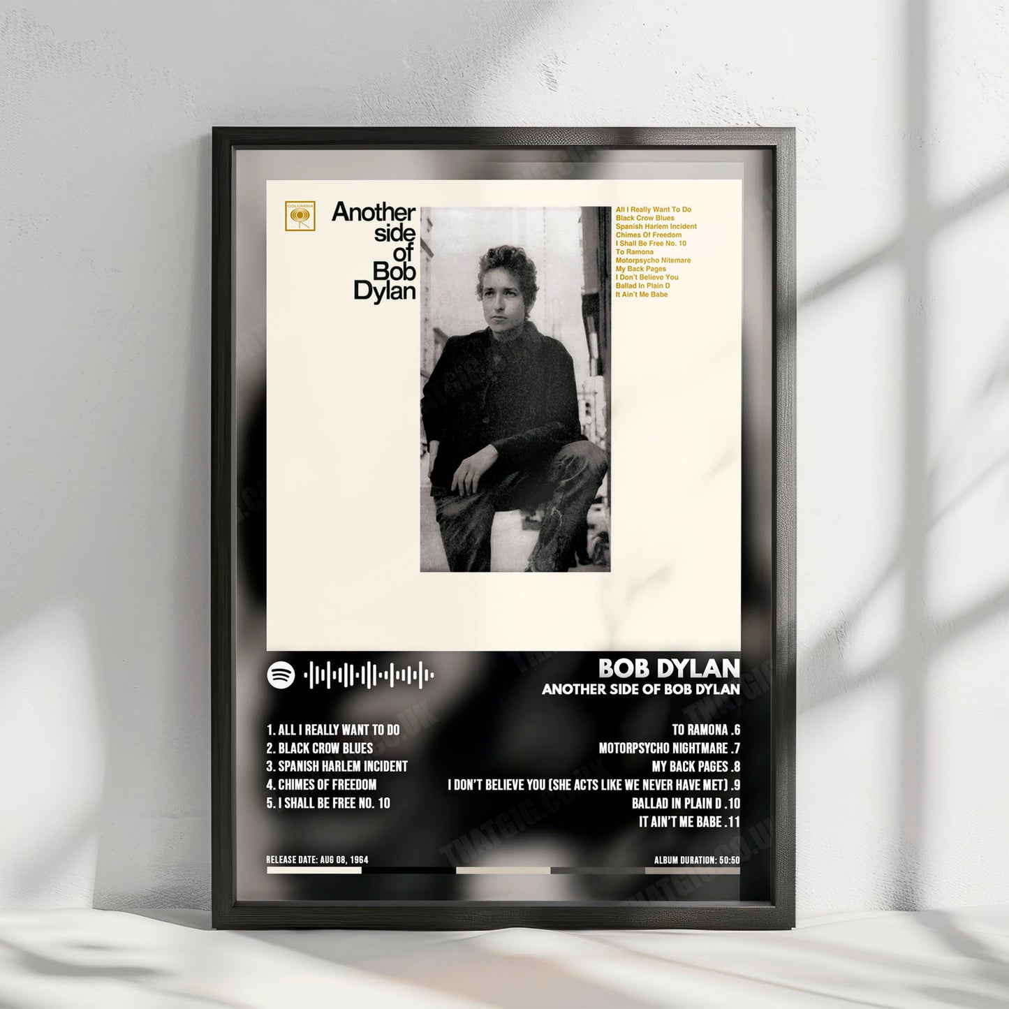 Bob Dylan "Another Side Of Bob Dylan" Album Cover Poster - with Complete Tracklist