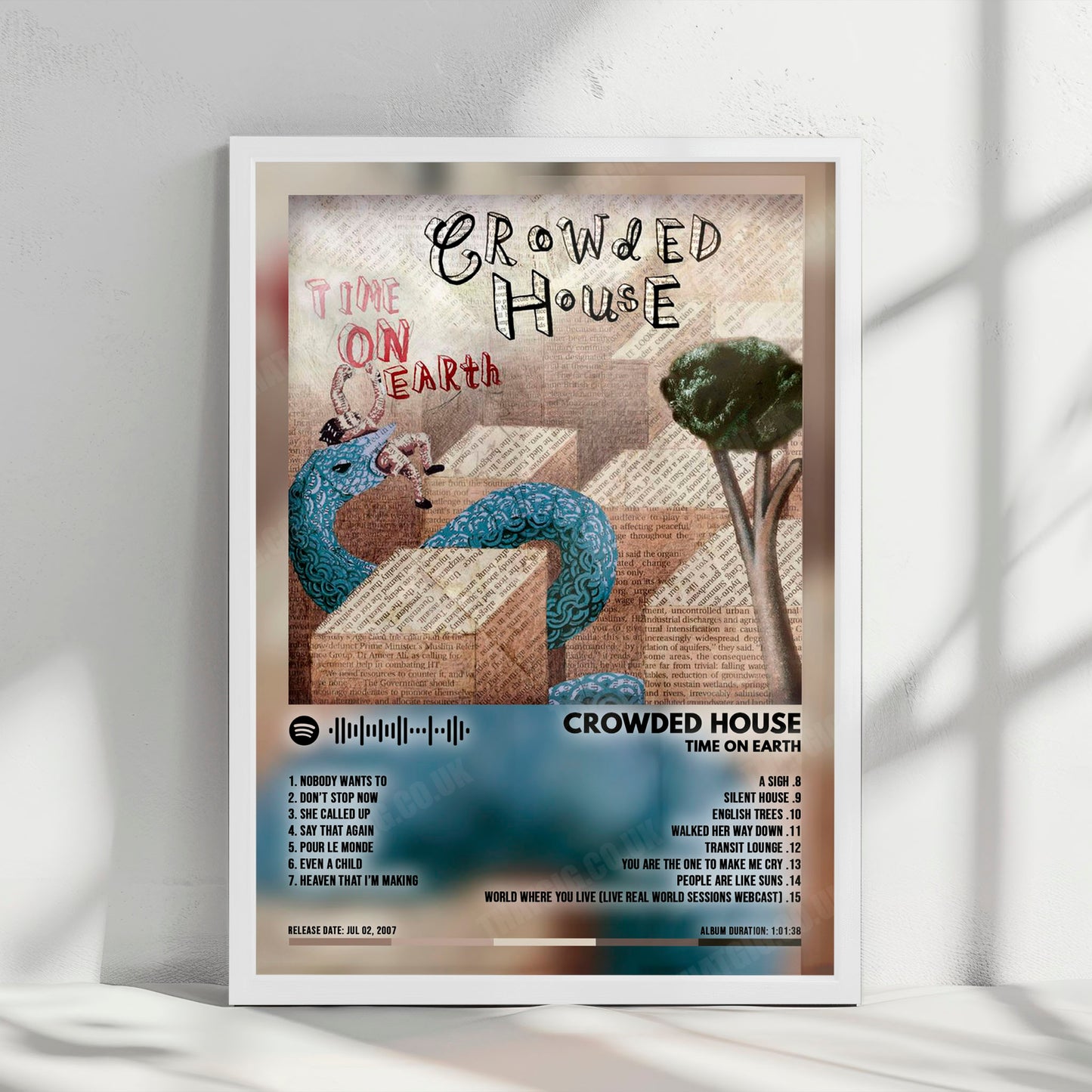Crowded House "Time On Earth" Album Cover Poster - with Complete Tracklist