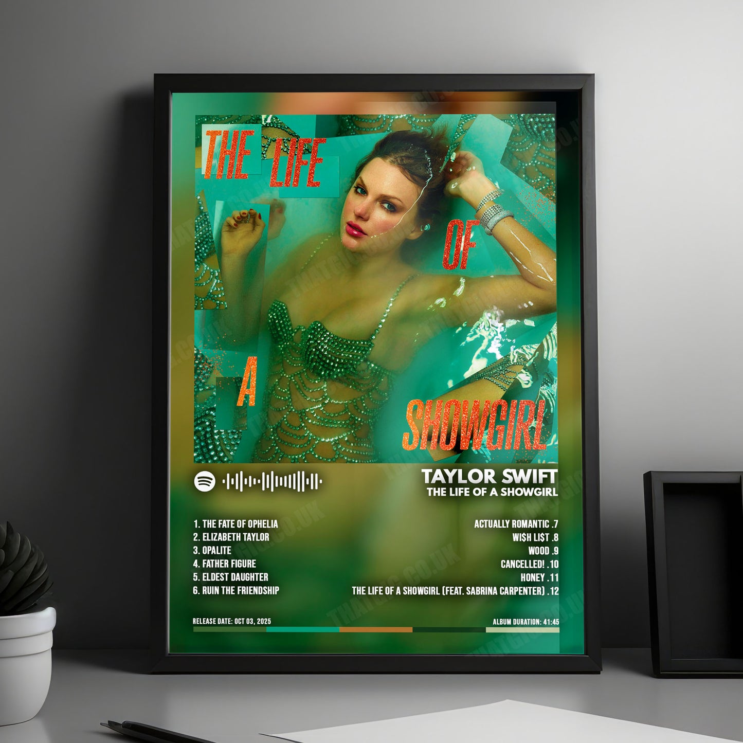 Taylor Swift "The Life of a Showgirl" Album Cover Poster - with Complete Tracklist