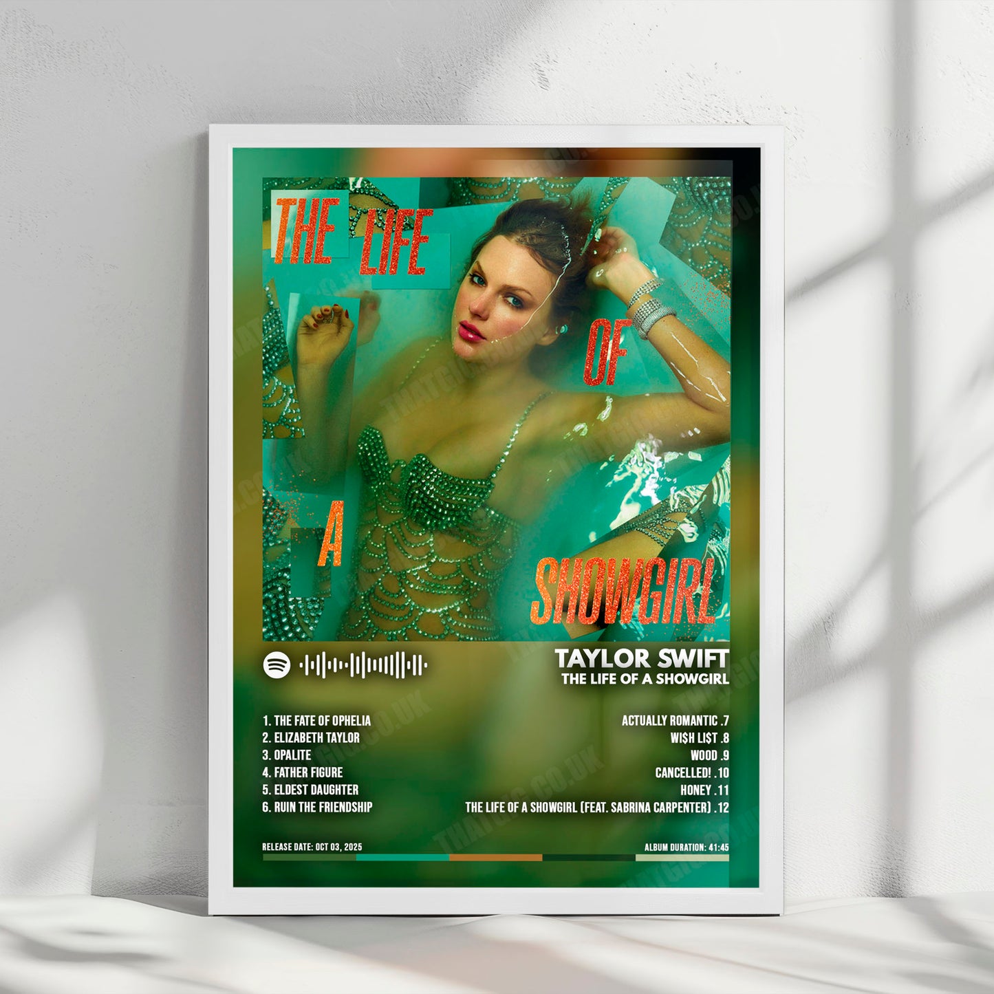Taylor Swift "The Life of a Showgirl" Album Cover Poster - with Complete Tracklist