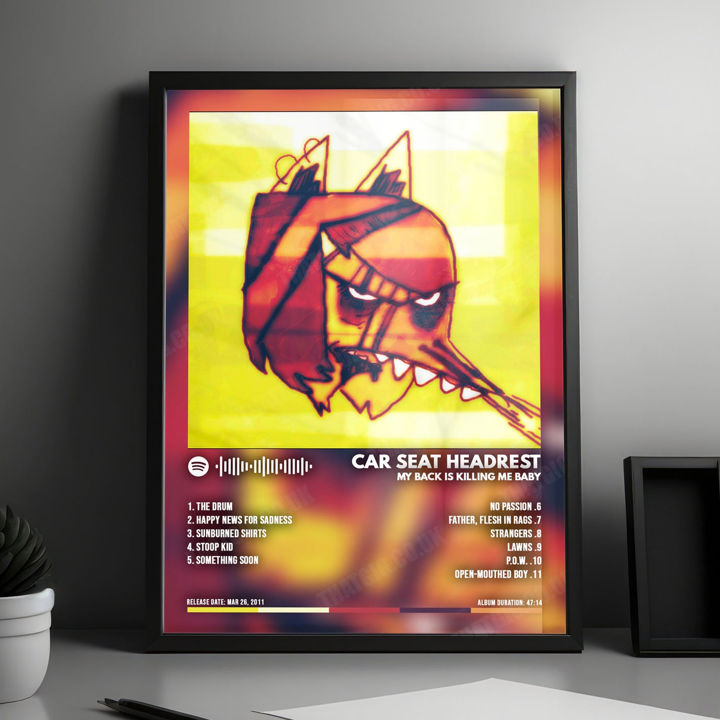 Car Seat Headrest "Headrest My Back Is Killing Me Baby" Album Cover Poster - with Complete Tracklist