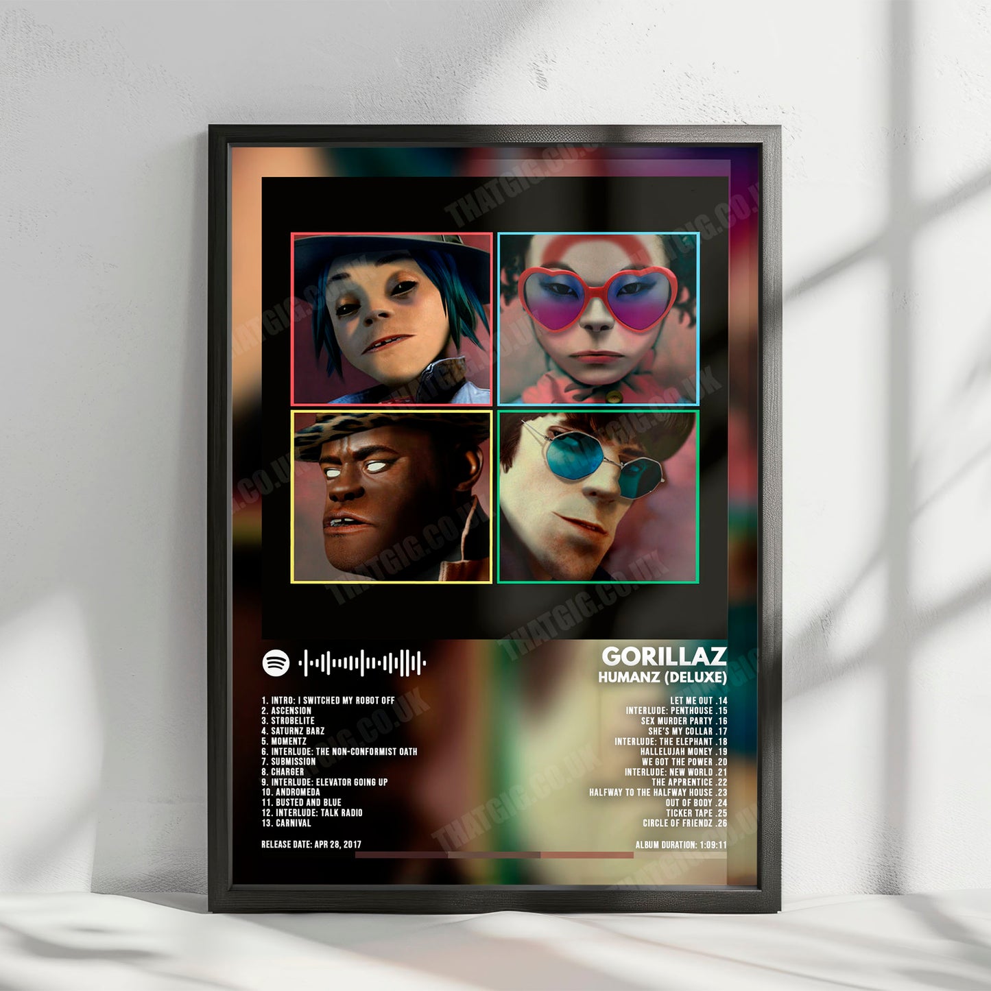 Gorillaz "Humanz" Album Cover Poster - with Complete Tracklist