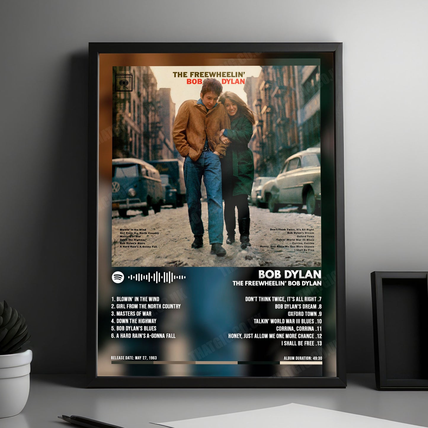 Bob Dylan "The Freewheelin' Bob Dylan" Album Cover Poster - with Complete Tracklist