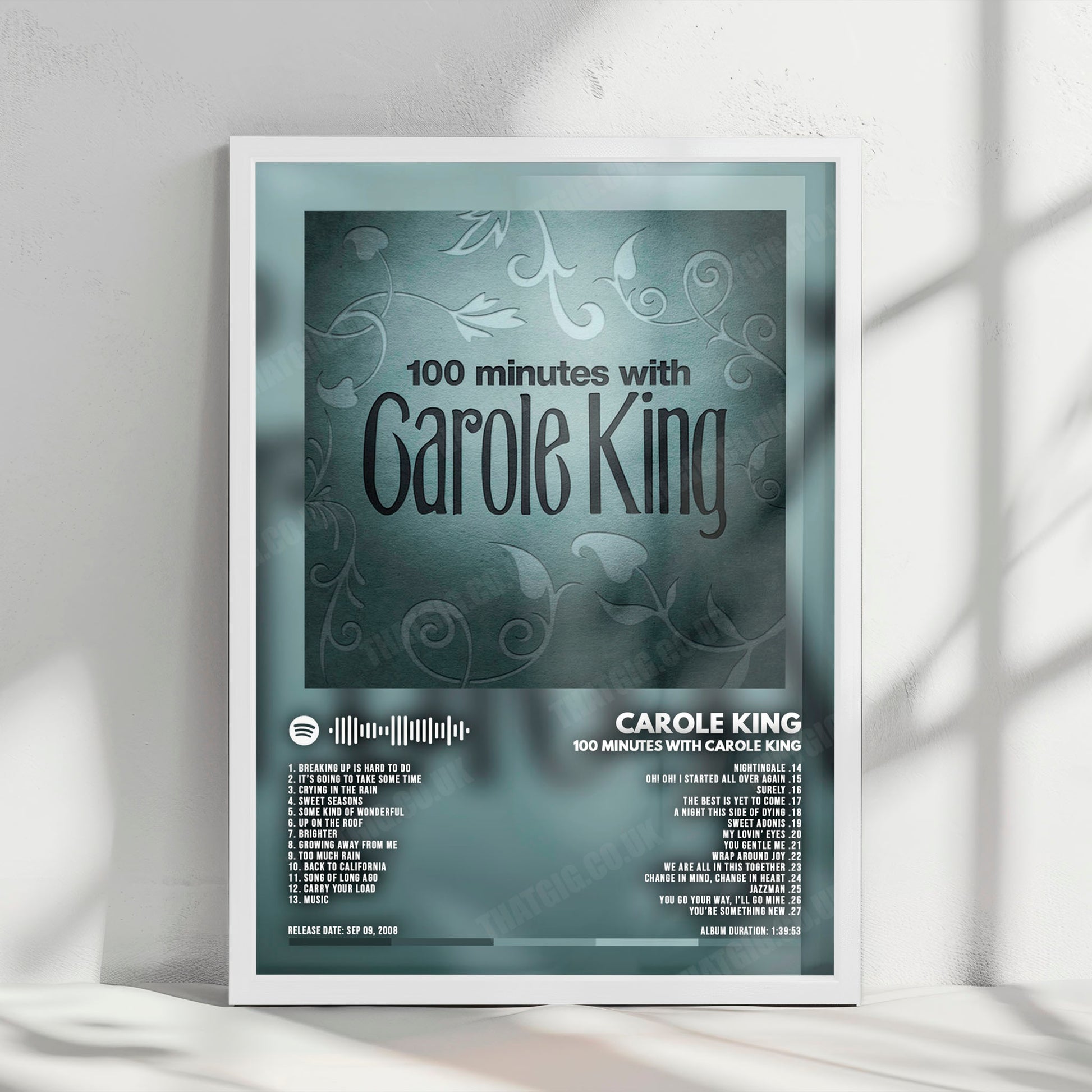 Carole King "100 Minutes With Carole King" Album Cover Poster - with Complete Tracklist