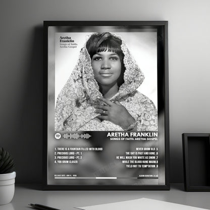 Aretha Franklin "Songs Of Faith Aretha Gospel" Album Cover Poster - with Complete Tracklist